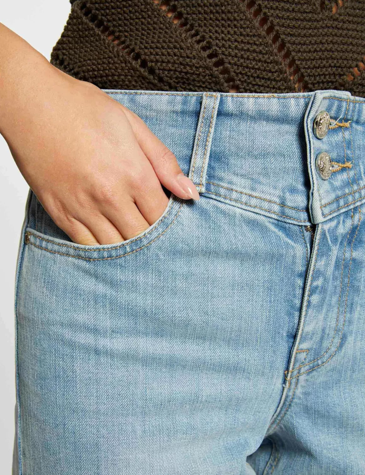 Morgan Jeans>Jeans Droit Taille Haute 7/8Eme Jean Bleached Femme | Jean_Bleached