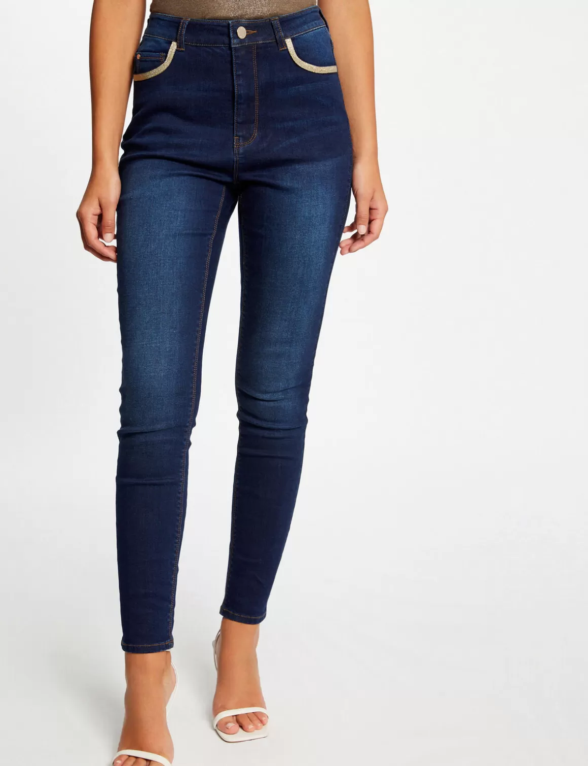 Morgan Pantalons>Jeans Skinny A Bandes Metallisees Jean Brut Femme | Jean_Brut