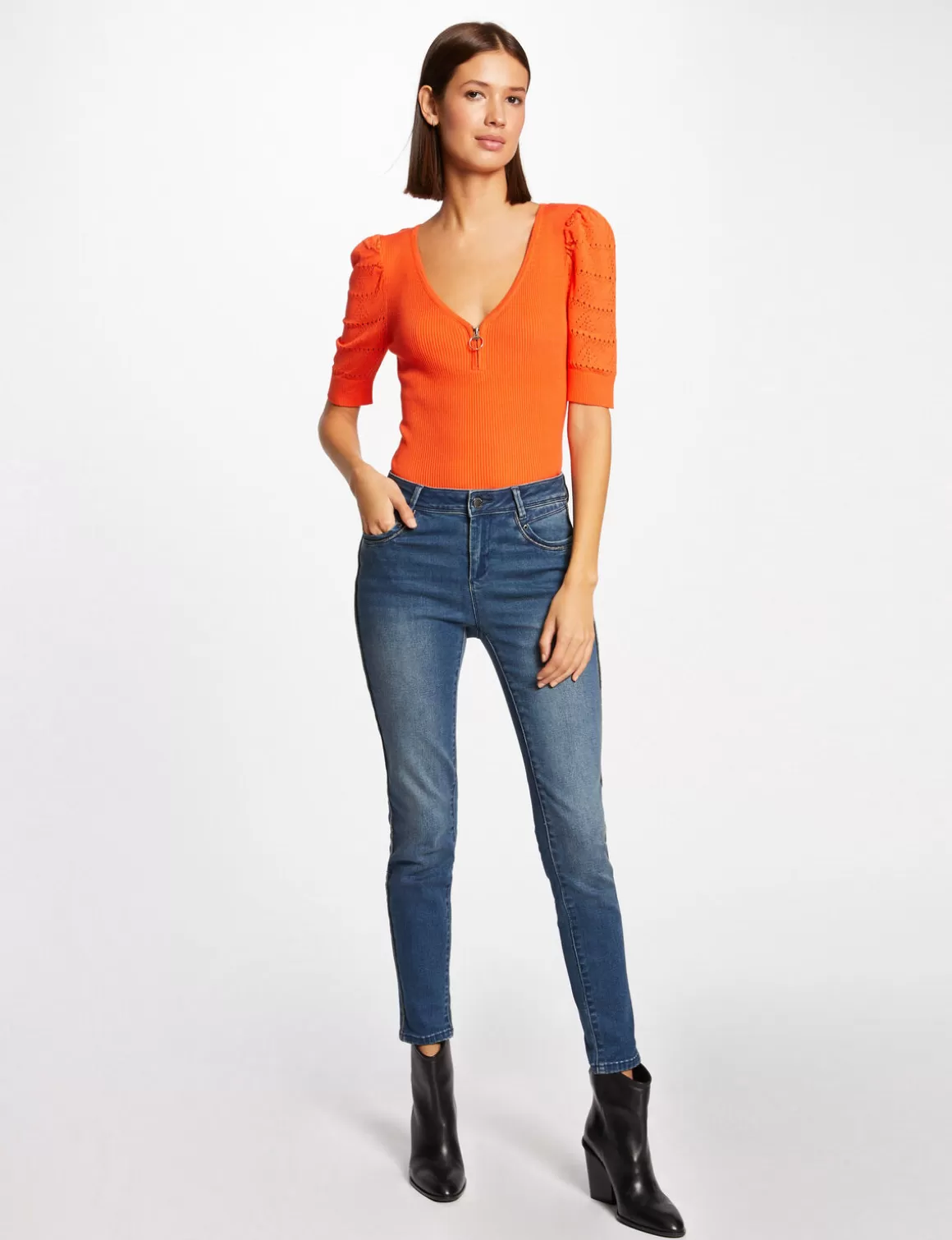 Morgan Jeans>Jeans Slim 7/8Eme Avec Bandes Jean Stone Femme | Jean_Stone