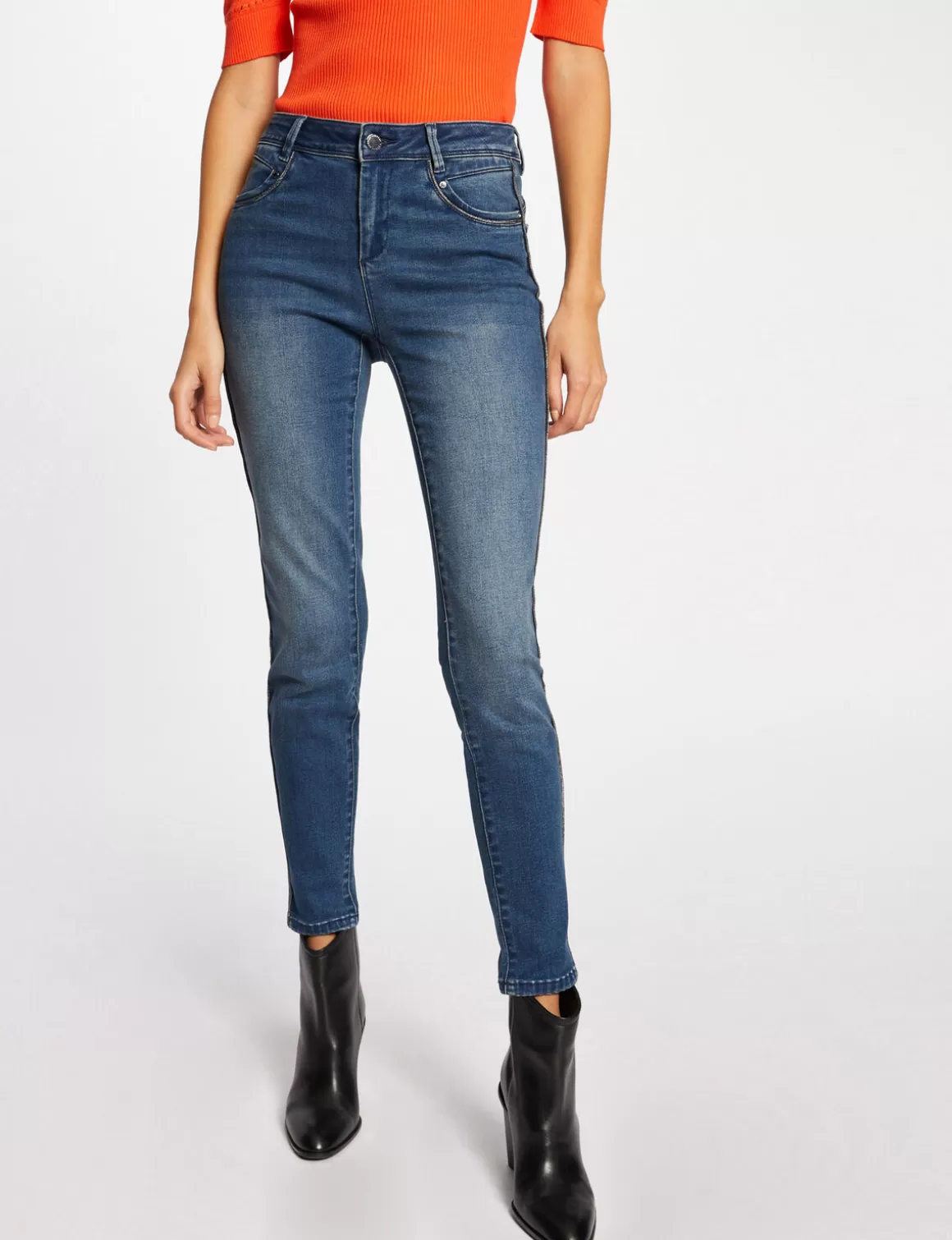 Morgan Jeans>Jeans Slim 7/8Eme Avec Bandes Jean Stone Femme | Jean_Stone