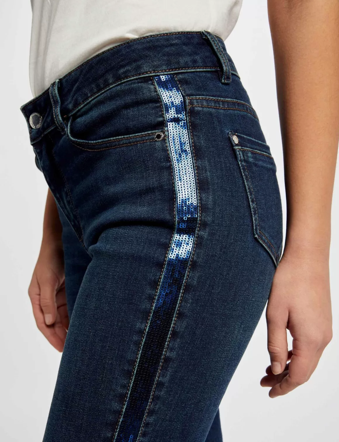 Morgan Pantalons>Jeans Slim Avec Bandes Sequins Jean Stone Femme | Jean_Stone
