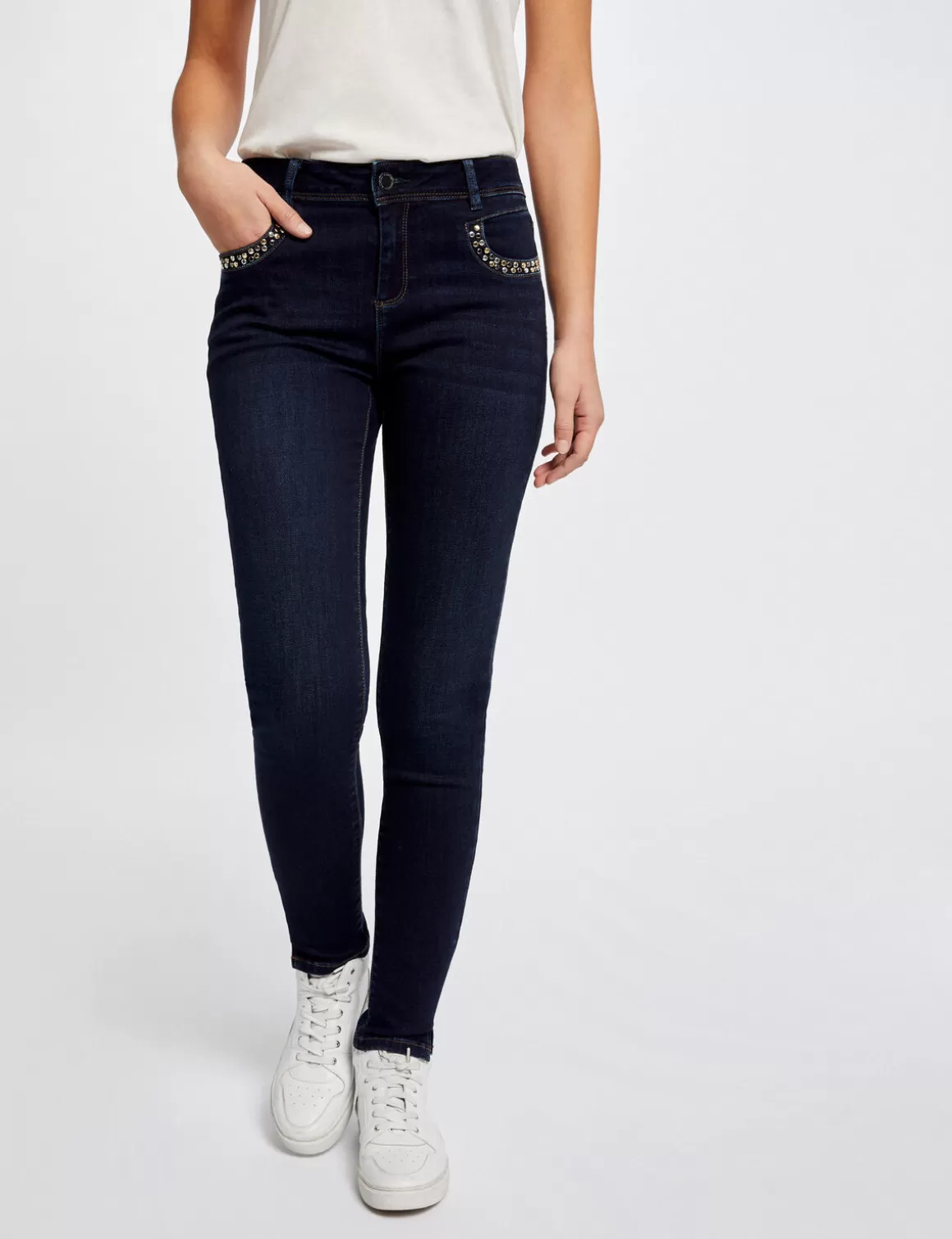 Morgan Pantalons>Jeans Slim Avec Poches Cloutees Jean Brut Femme | Jean_Brut