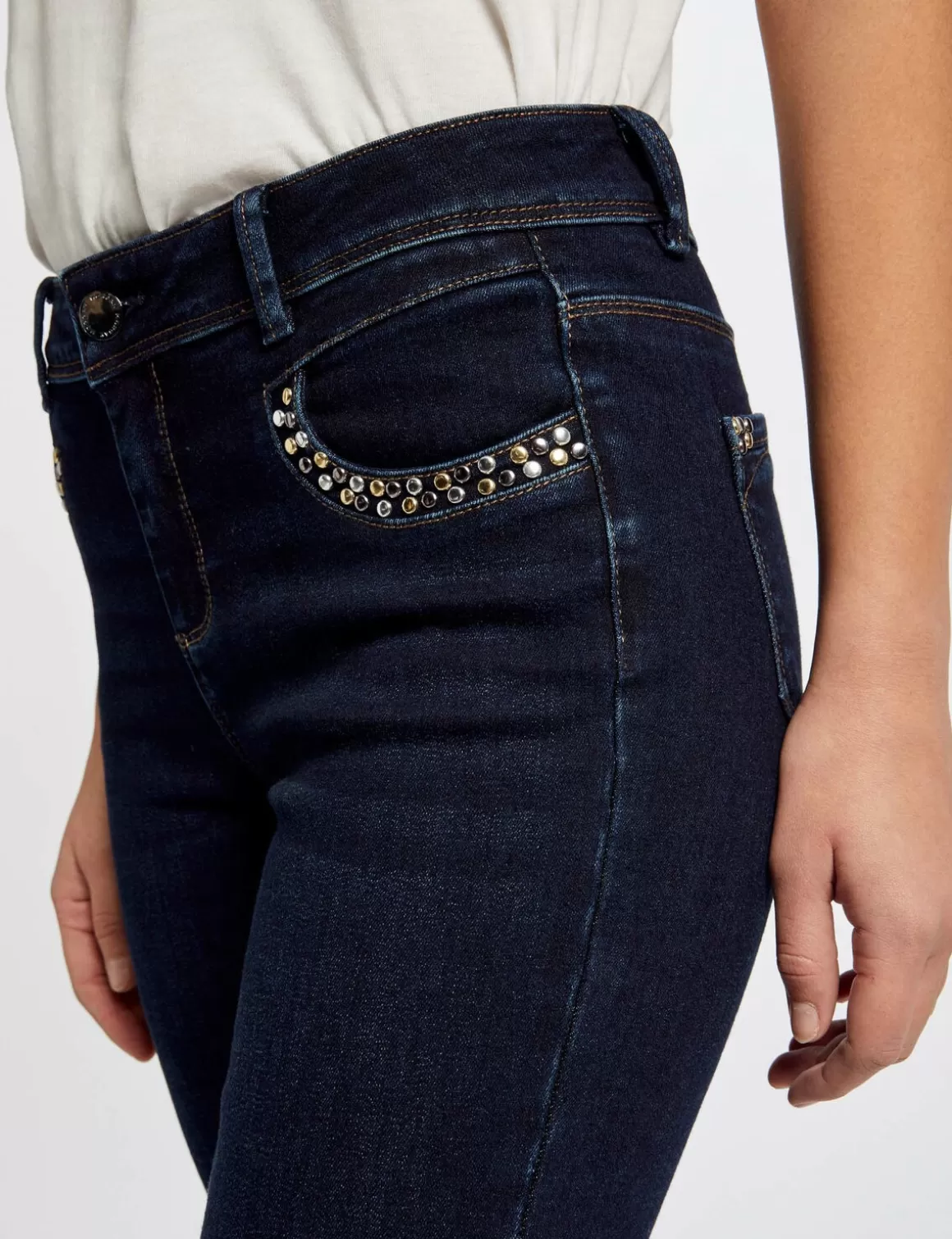 Morgan Pantalons>Jeans Slim Avec Poches Cloutees Jean Brut Femme | Jean_Brut