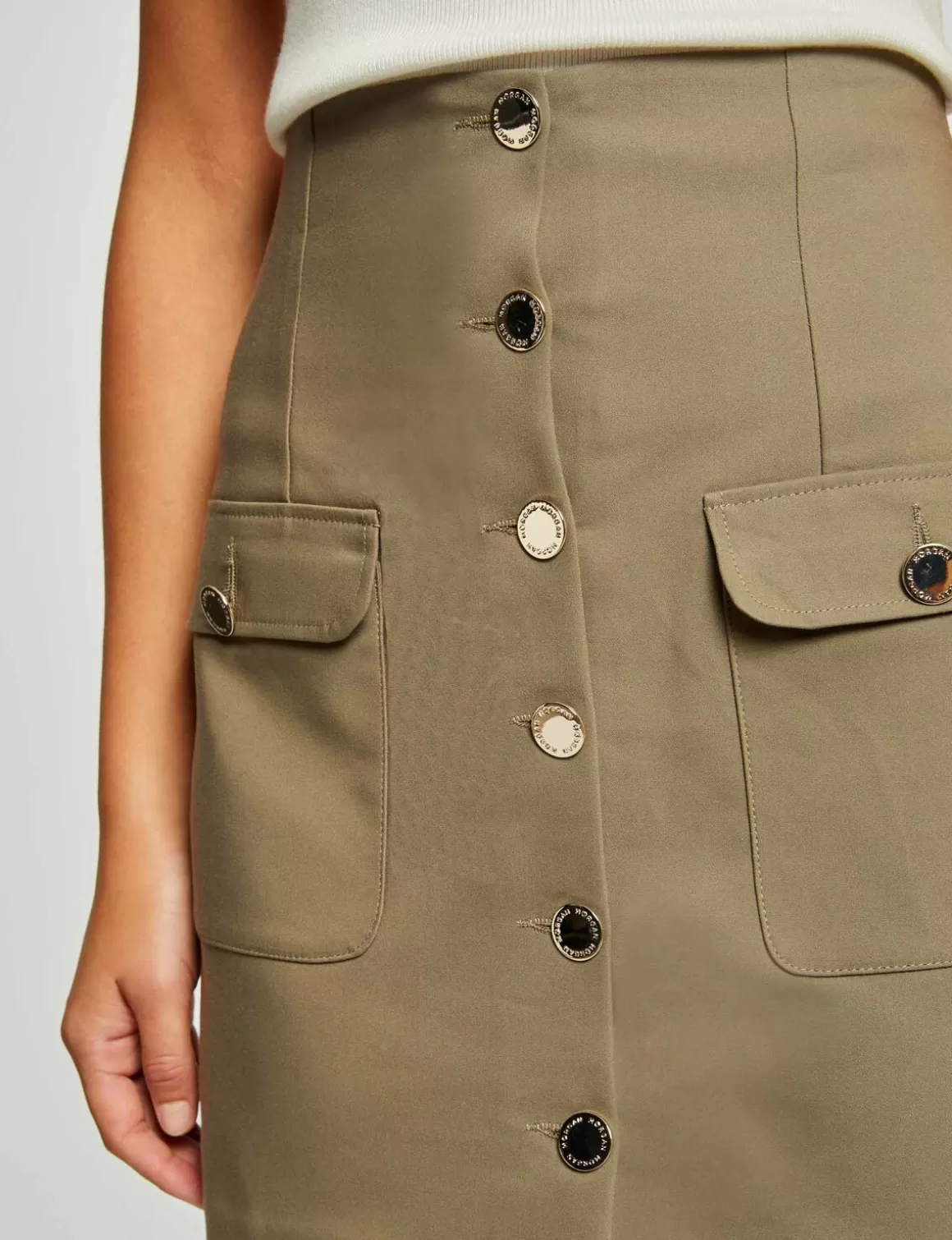 Morgan Jupes>Jupe Droite Boutonnee Avec Poches Vert Moyen Femme | Vert_Moyen