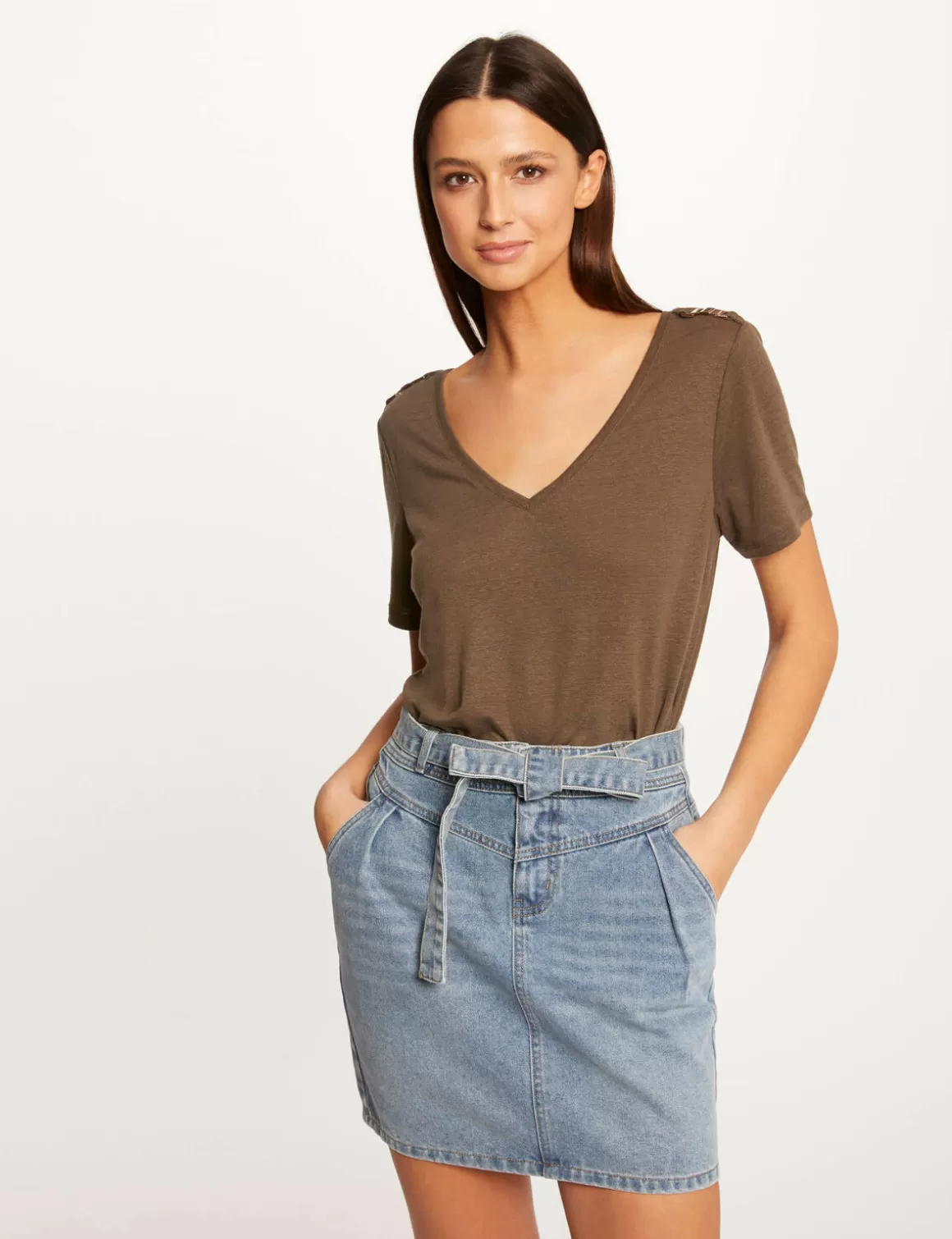Morgan Jupes>Jupe Droite Ceinturee En Jean Jean Stone Femme | Jean_Stone