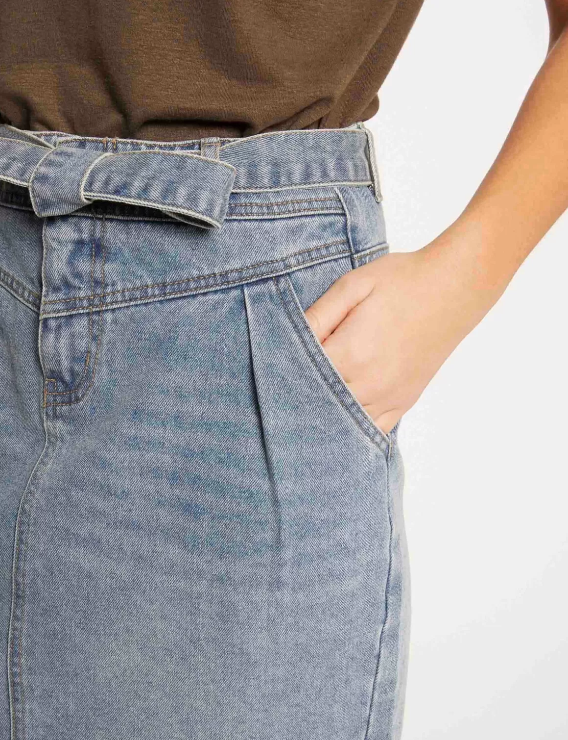 Morgan Jupes>Jupe Droite Ceinturee En Jean Jean Stone Femme | Jean_Stone