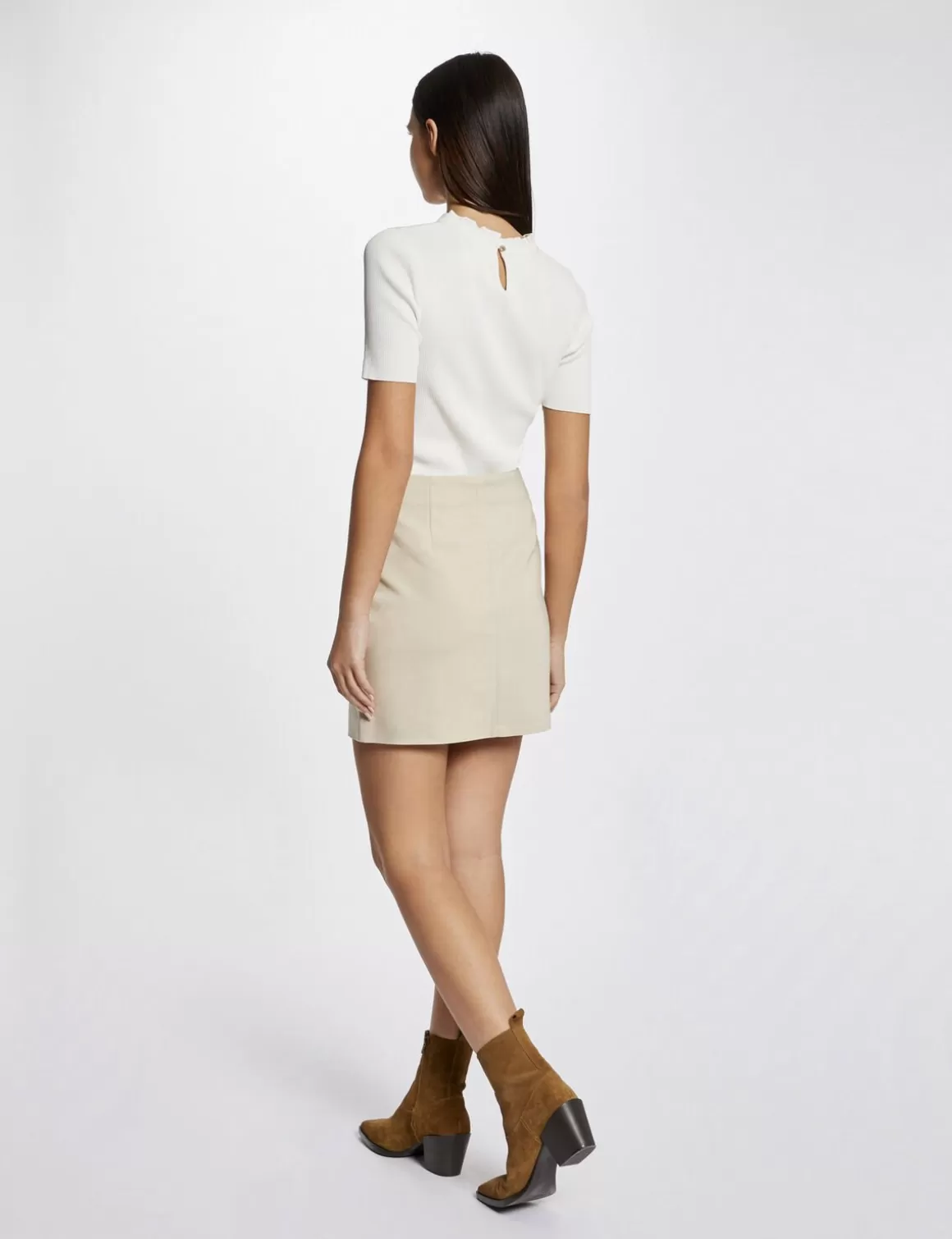 Morgan Jupes>Jupe Droite Taille Haute A Ponts Ecru Moyen Femme | Ecru_Moyen