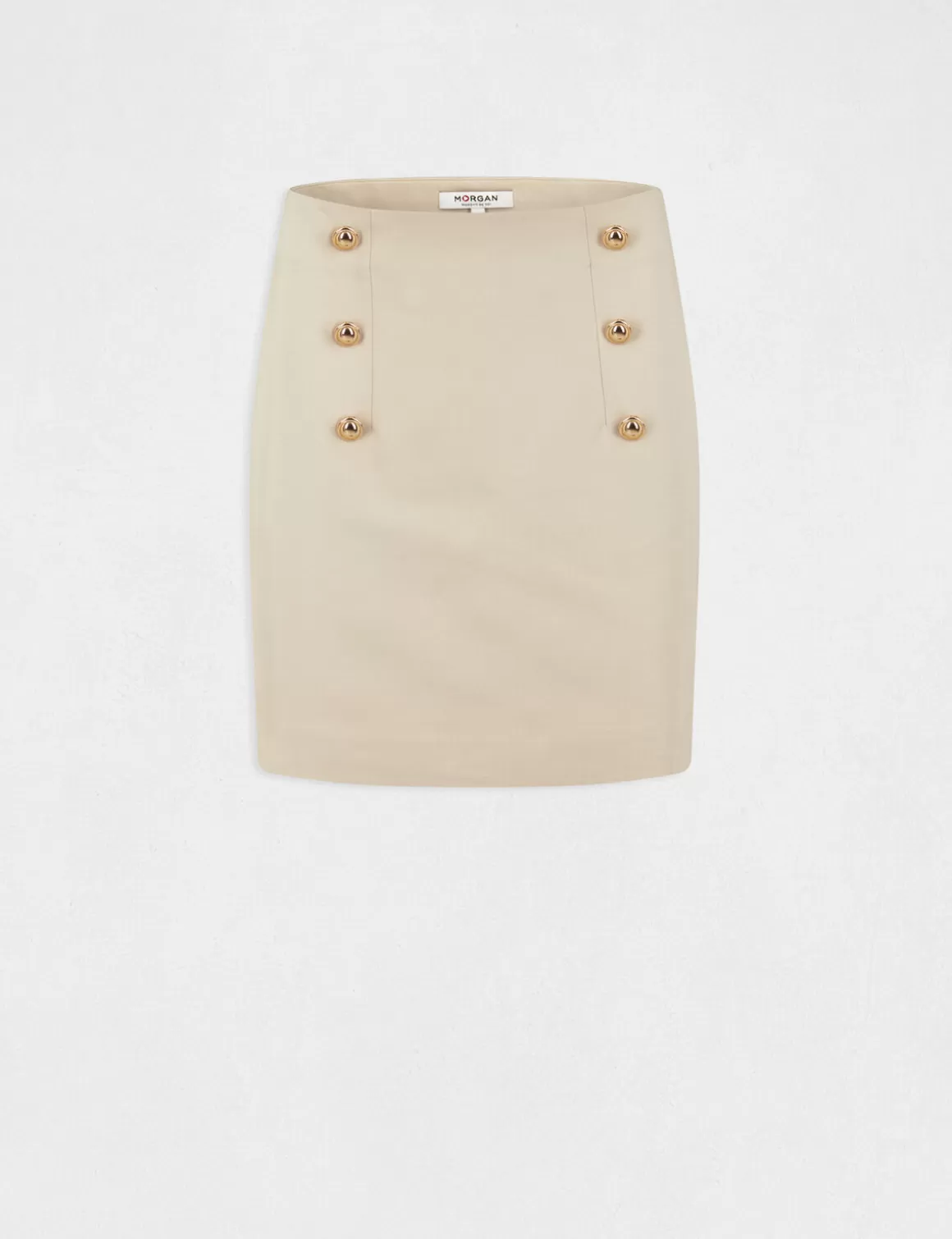 Morgan Jupes>Jupe Droite Taille Haute A Ponts Ecru Moyen Femme | Ecru_Moyen
