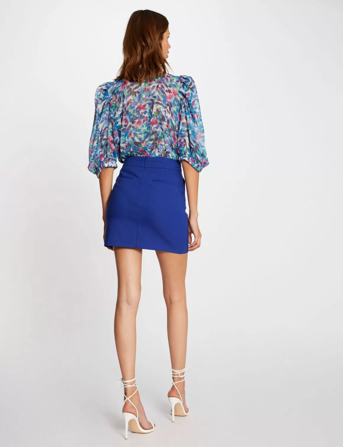 Morgan Jupes>Jupe Droite Taille Haute Avec Boutons Bleu Electrique Femme | Bleu_Electrique