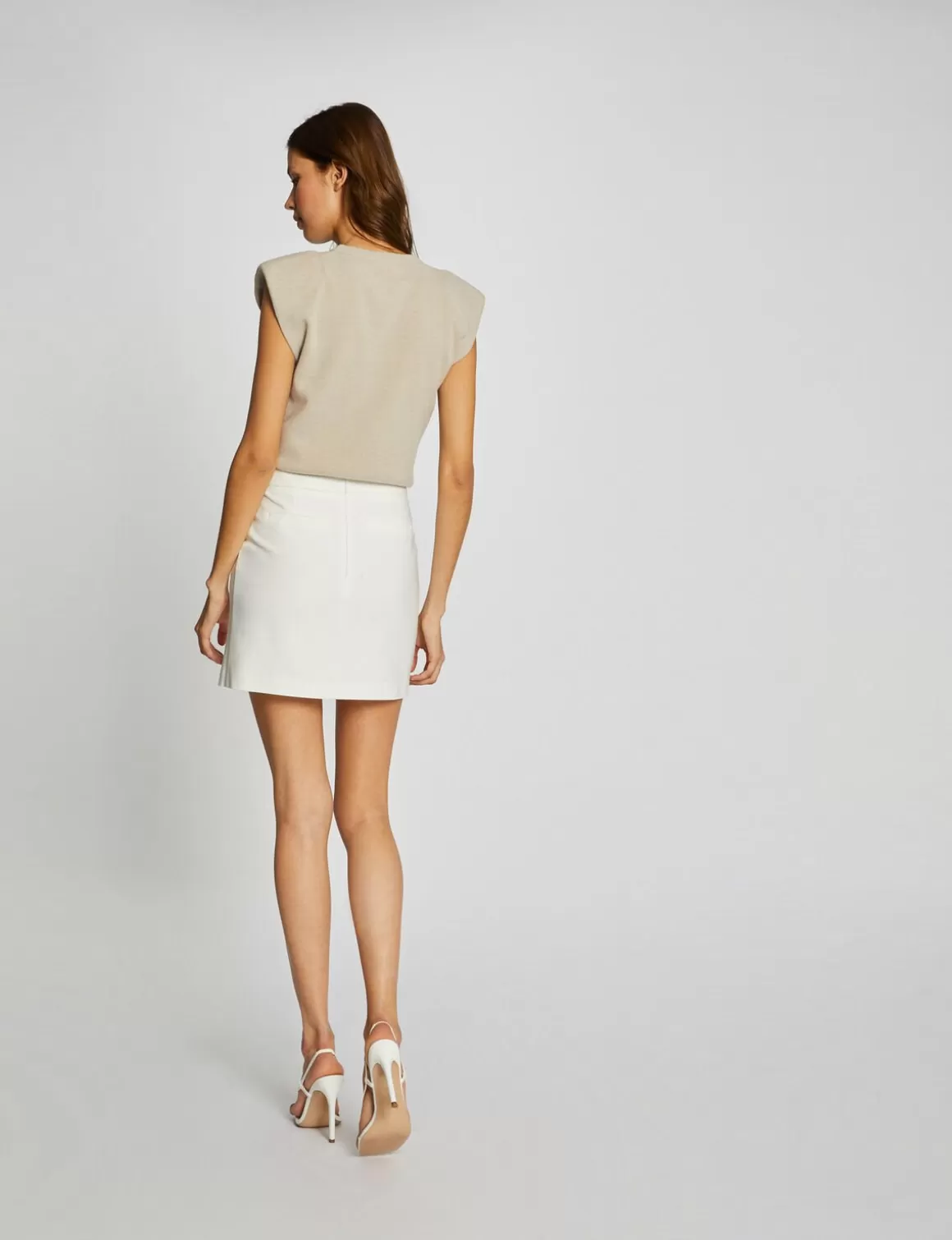 Morgan Jupes>Jupe Droite Taille Haute Avec Boutons Femme | Ecru