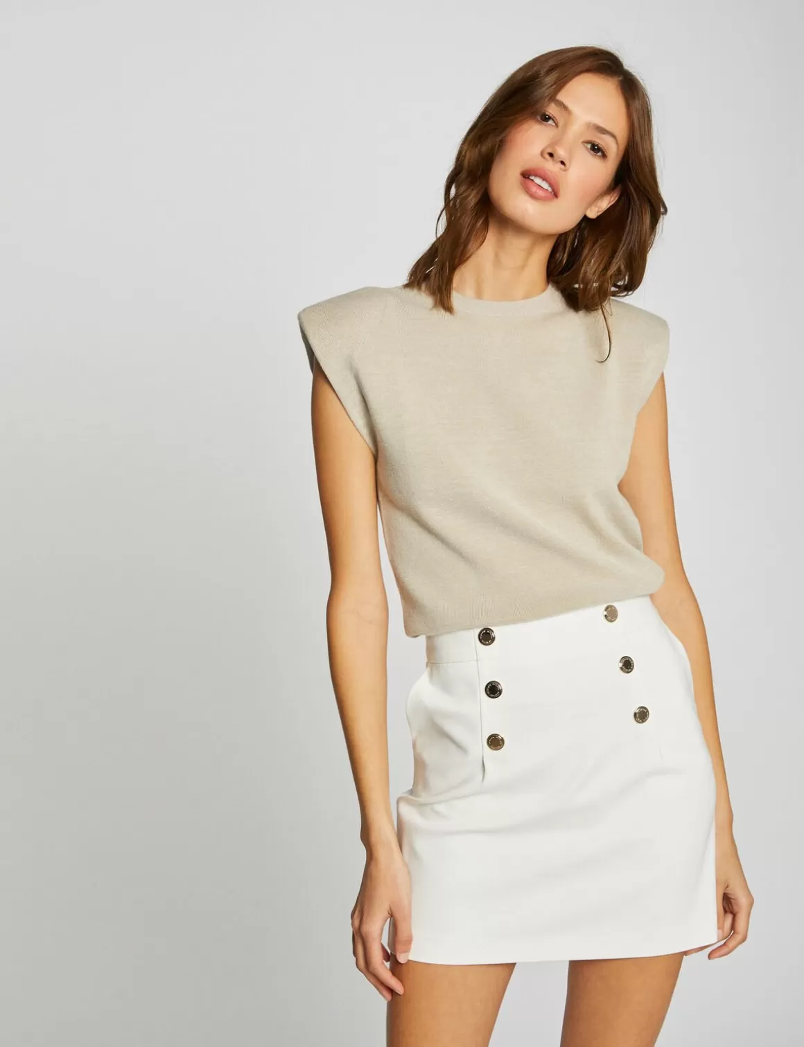 Morgan Jupes>Jupe Droite Taille Haute Avec Boutons Femme | Ecru