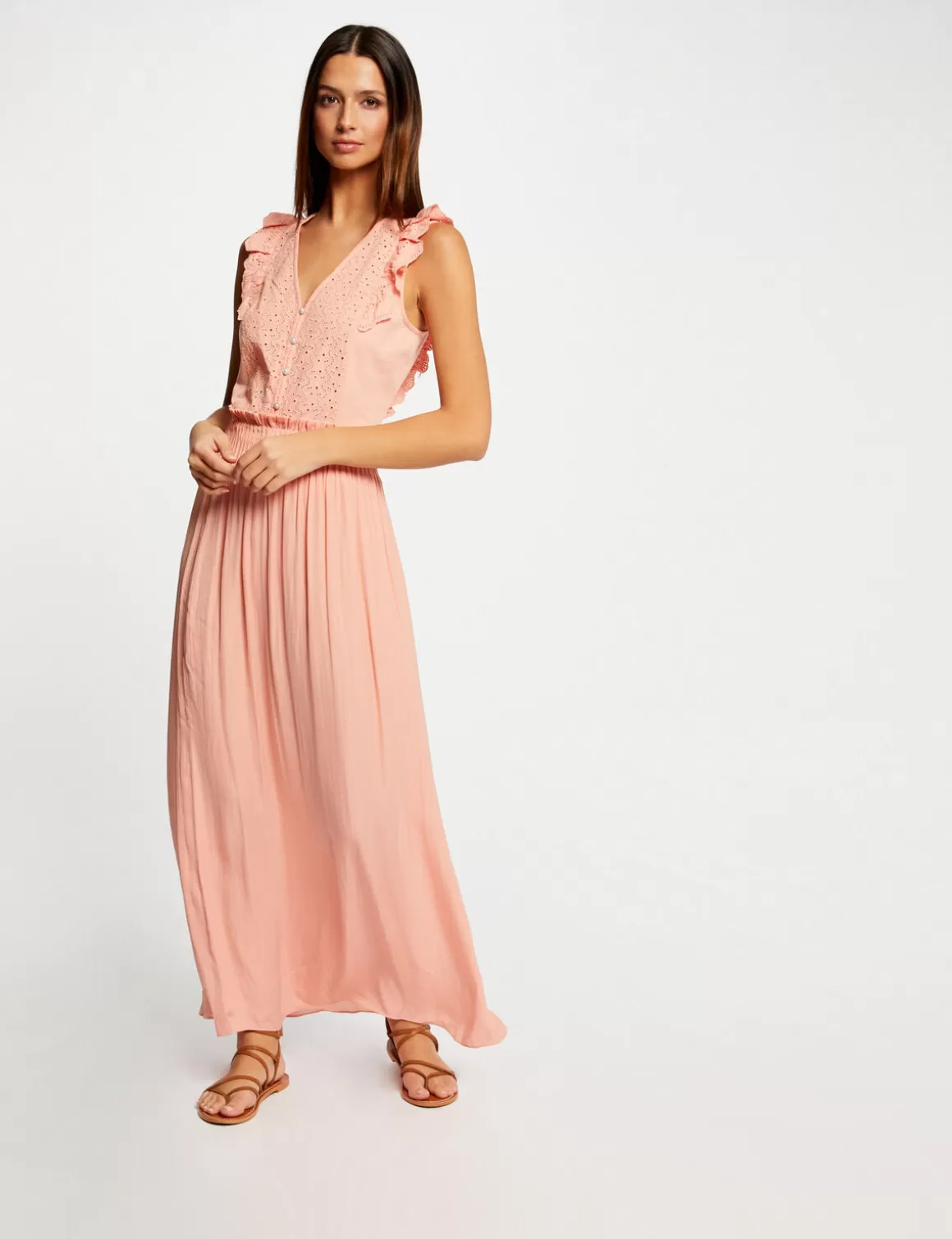 Morgan Jupes>Jupe Longue Fluide Taille Elastiquee Rose Moyen Femme | Rose_Moyen