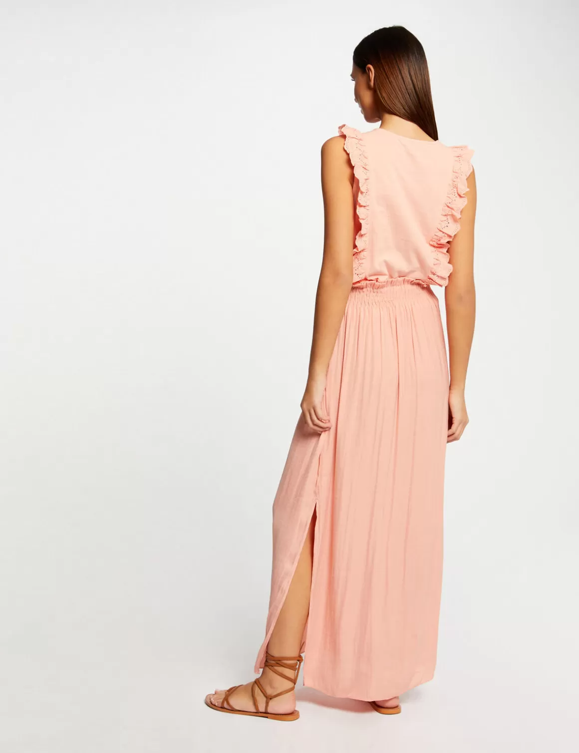 Morgan Jupes>Jupe Longue Fluide Taille Elastiquee Rose Moyen Femme | Rose_Moyen