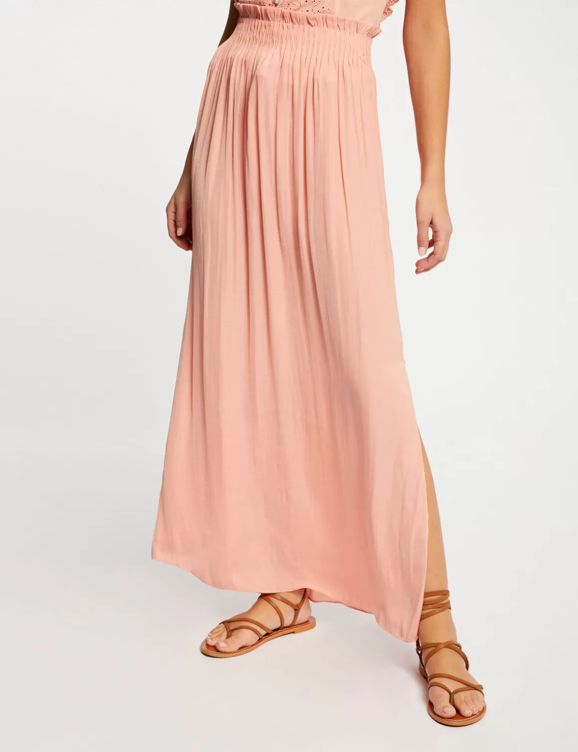 Morgan Jupes>Jupe Longue Fluide Taille Elastiquee Rose Moyen Femme | Rose_Moyen