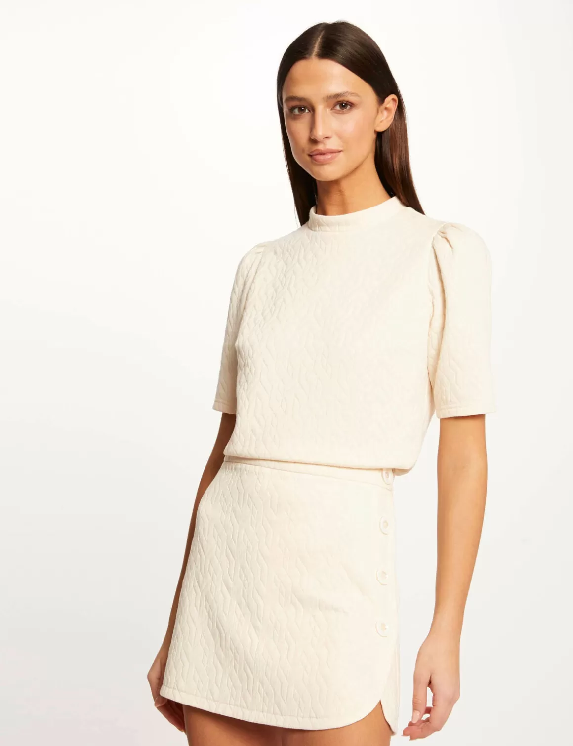 Morgan Ensembles Et Tailleurs>Jupe Portefeuille Aspect Matelasse Ecru Moyen Femme | Ecru_Moyen
