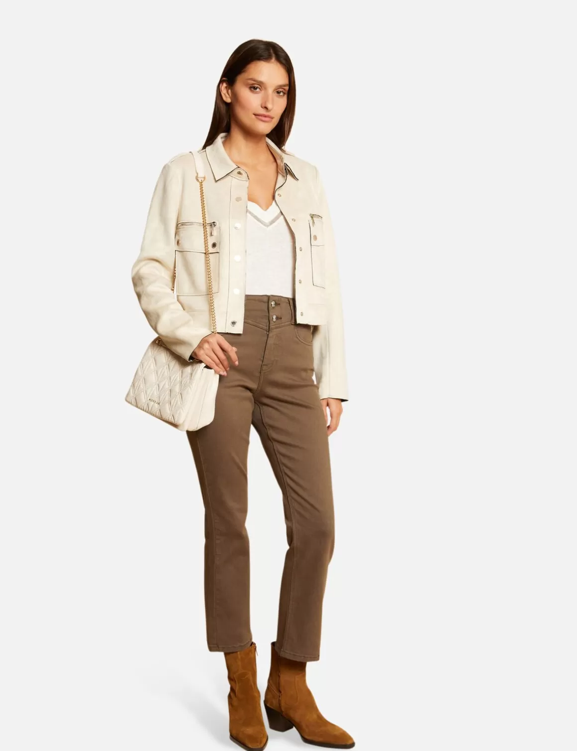 Morgan Pantalons>Pantalon Droit Taille Haute 7/8Eme Vert Kaki Femme | Vert_Kaki