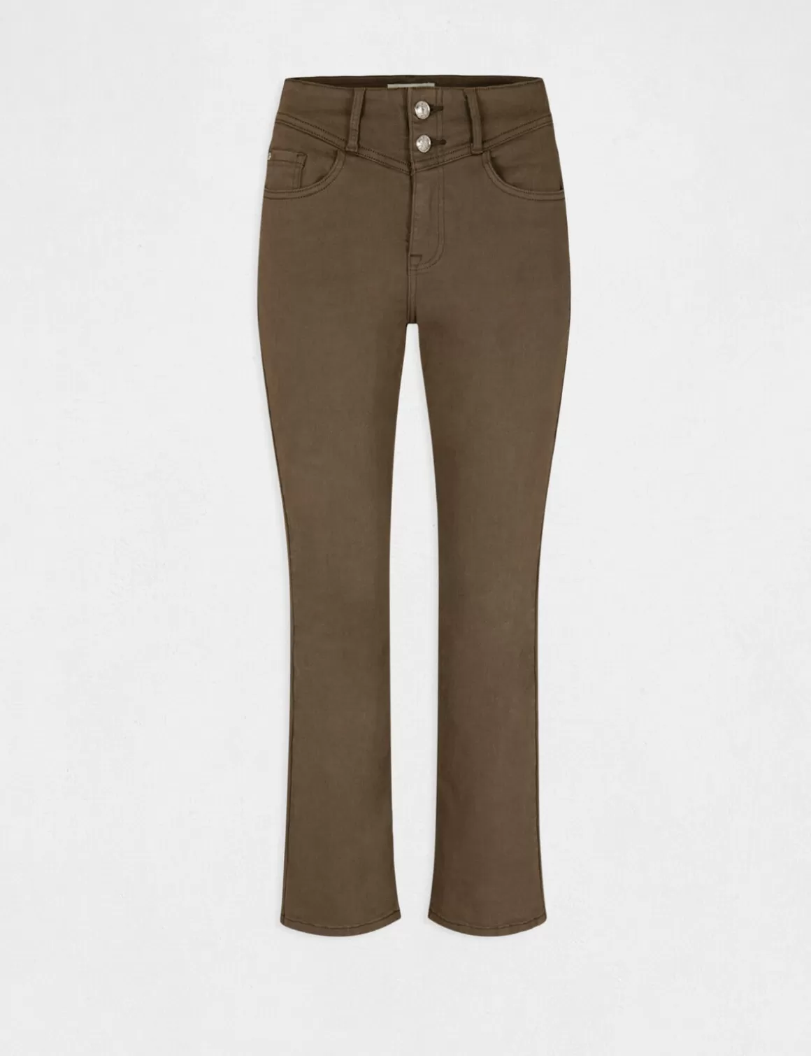 Morgan Pantalons>Pantalon Droit Taille Haute 7/8Eme Vert Kaki Femme | Vert_Kaki