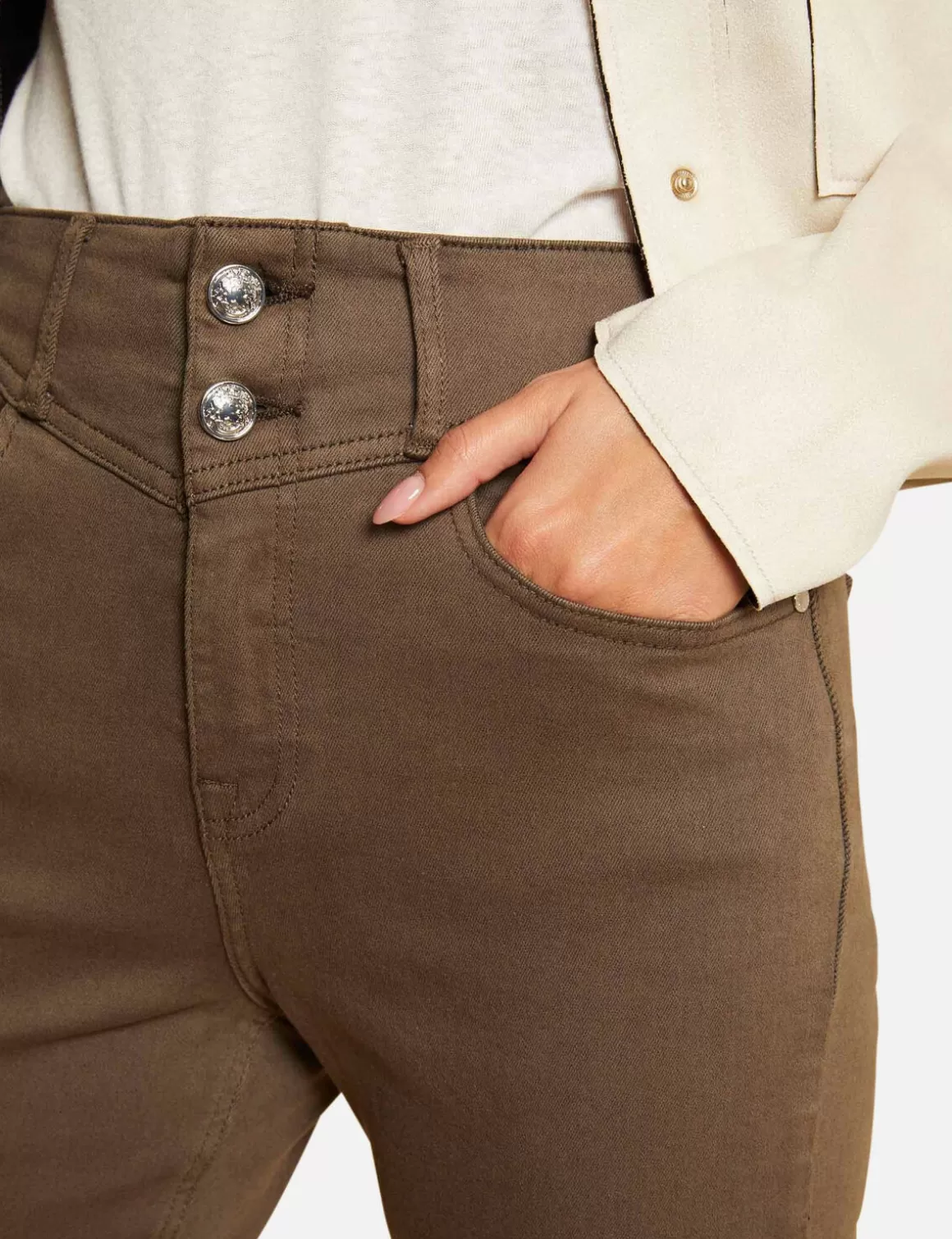 Morgan Pantalons>Pantalon Droit Taille Haute 7/8Eme Vert Kaki Femme | Vert_Kaki
