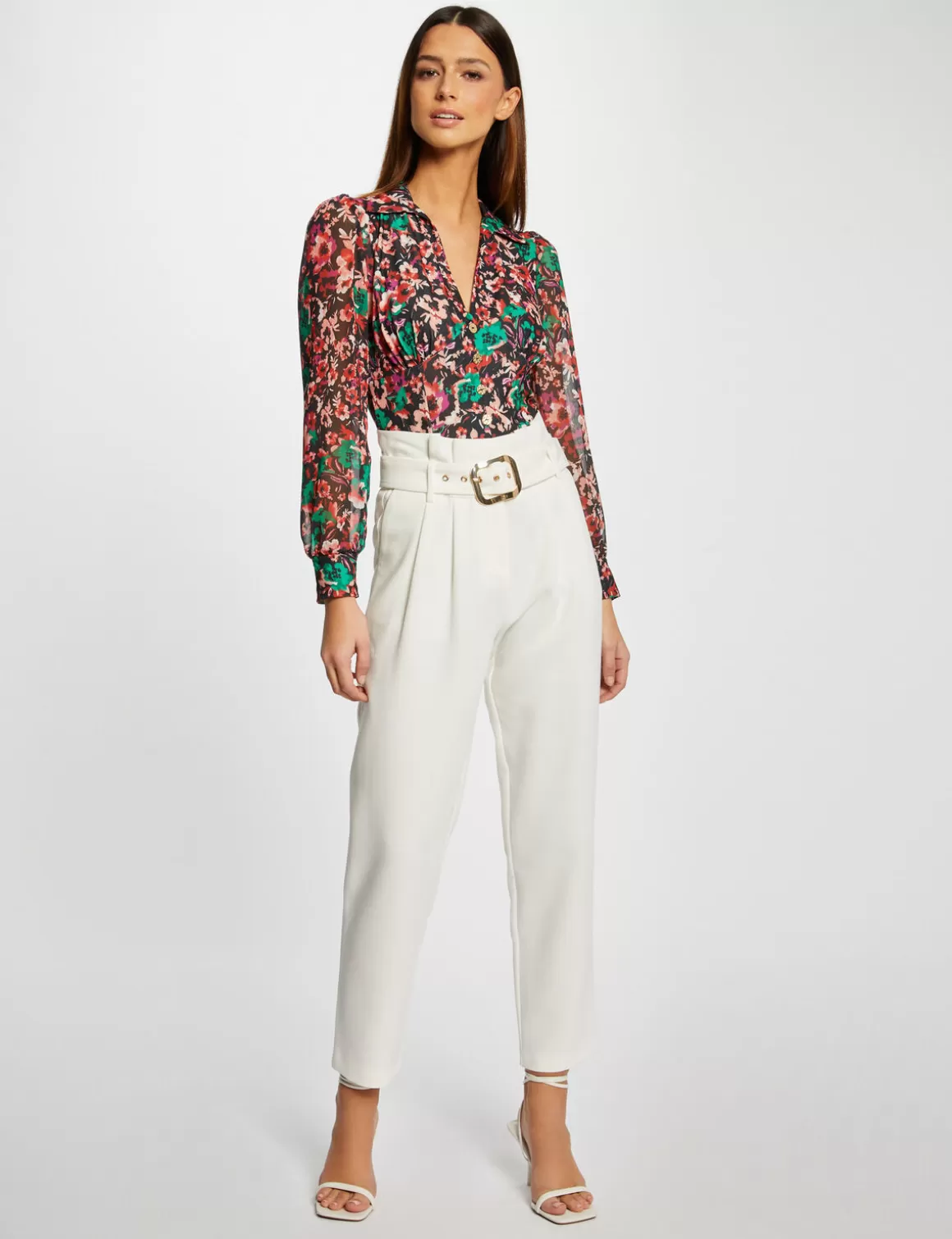 Morgan Pantalons>Pantalon Droit Taille Haute Ceinture Femme | Ecru