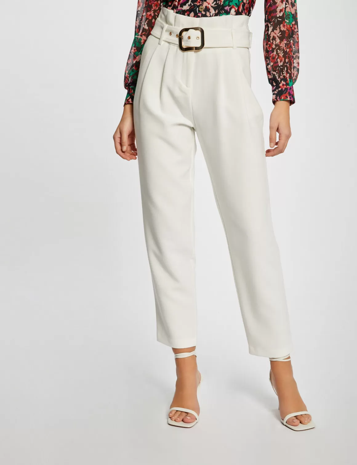 Morgan Pantalons>Pantalon Droit Taille Haute Ceinture Femme | Ecru
