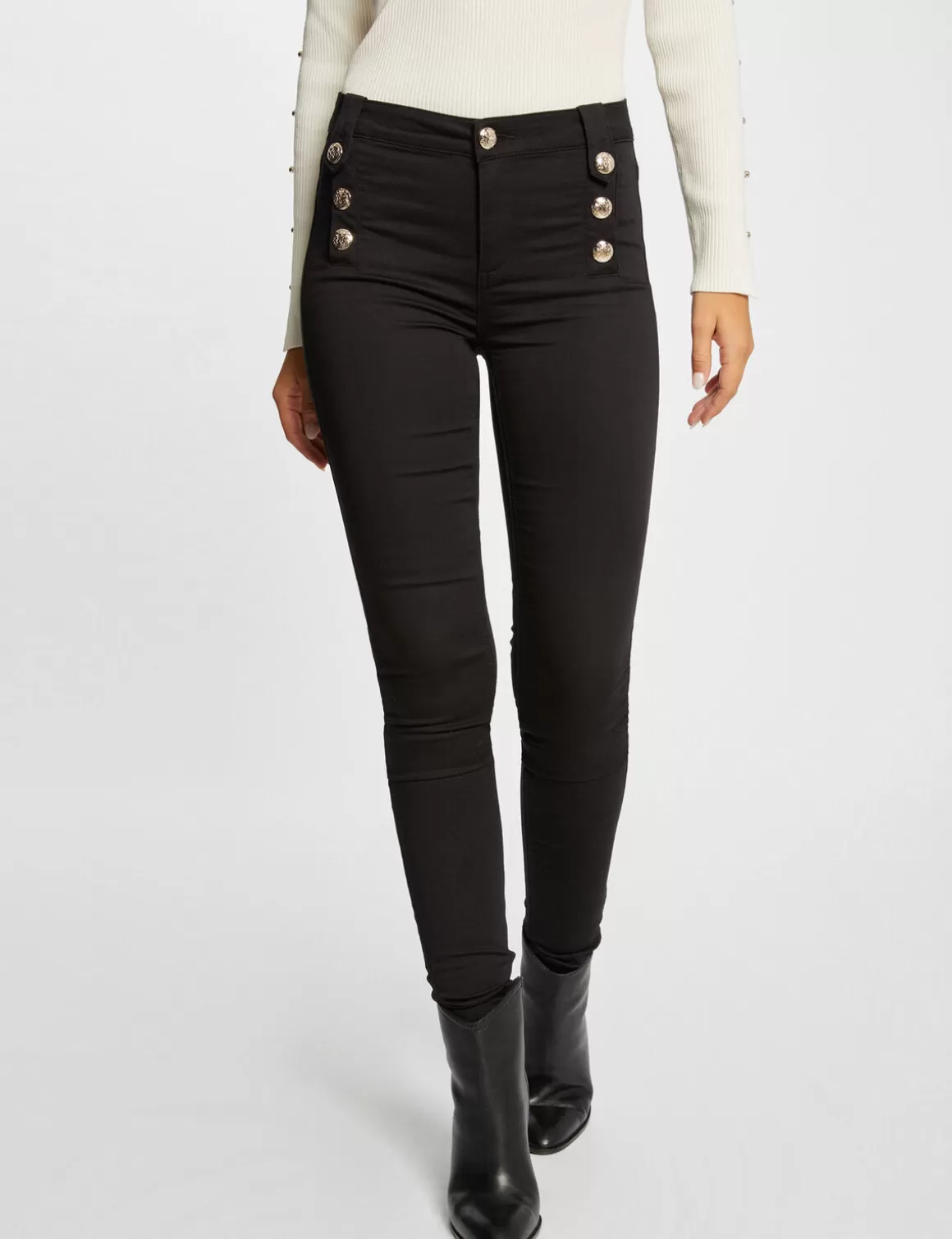 Morgan Shorts>Pantalon Skinny Avec Boutons Decoratifs Femme | Noir