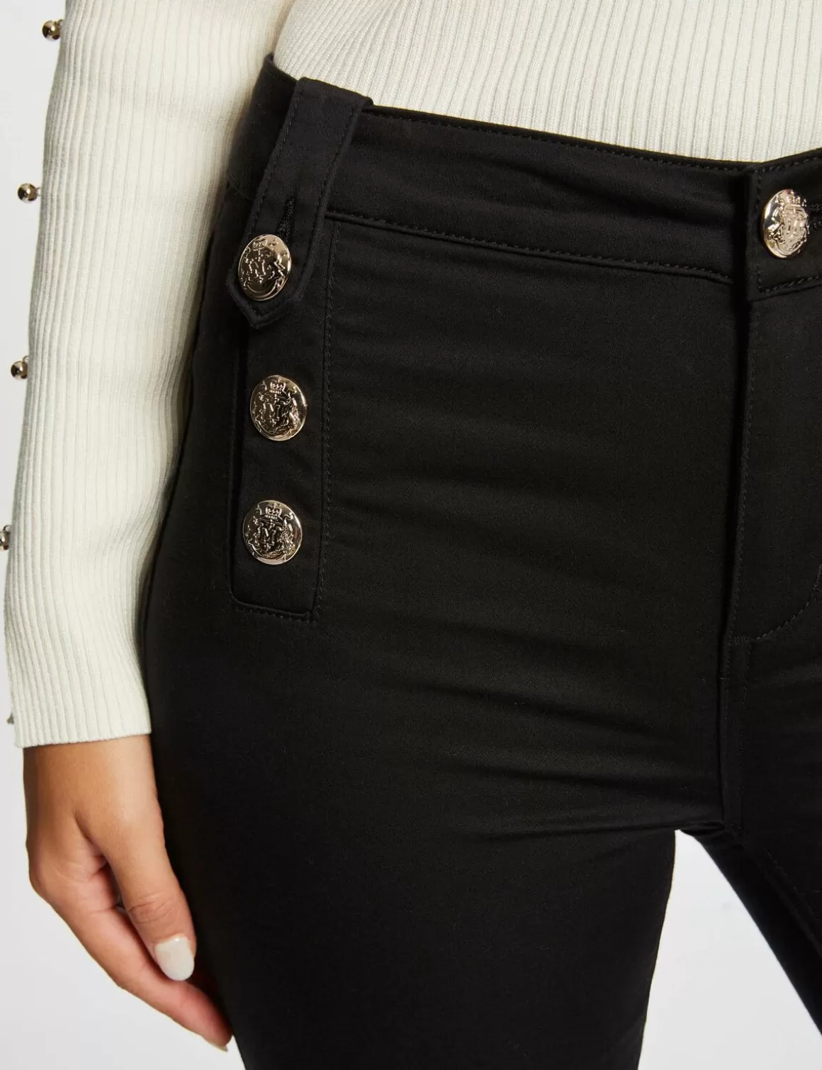 Morgan Shorts>Pantalon Skinny Avec Boutons Decoratifs Femme | Noir