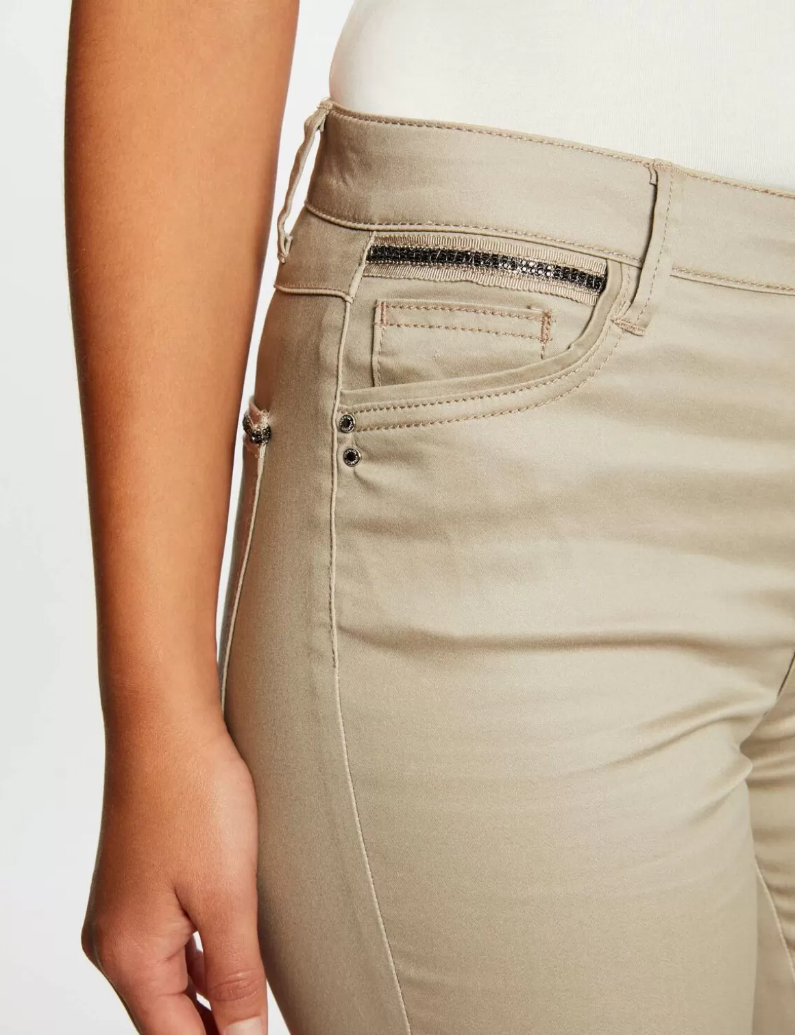 Morgan Pantalons>Pantalon Skinny Enduit A Details Bijoux Beige Clair Femme | Beige_Clair