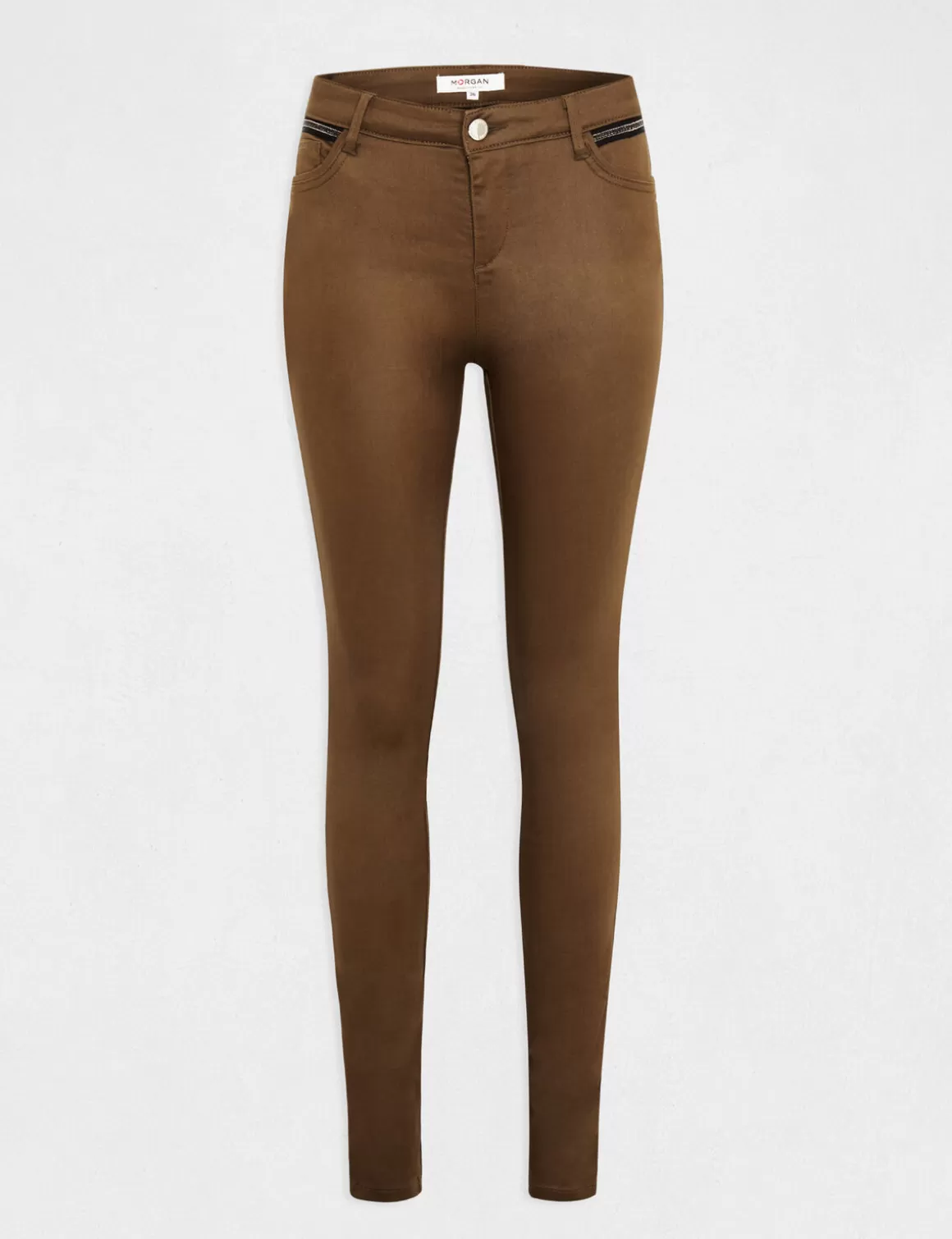 Morgan Shorts>Pantalon Skinny Enduit A Details Bijoux Vert Moyen Femme | Vert_Moyen