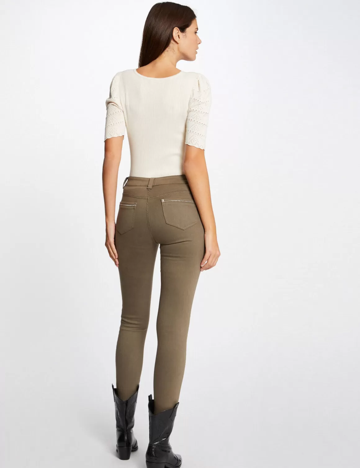 Morgan Pantalons>Pantalon Slim Avec Details Bijoux Vert Kaki Femme | Vert_Kaki