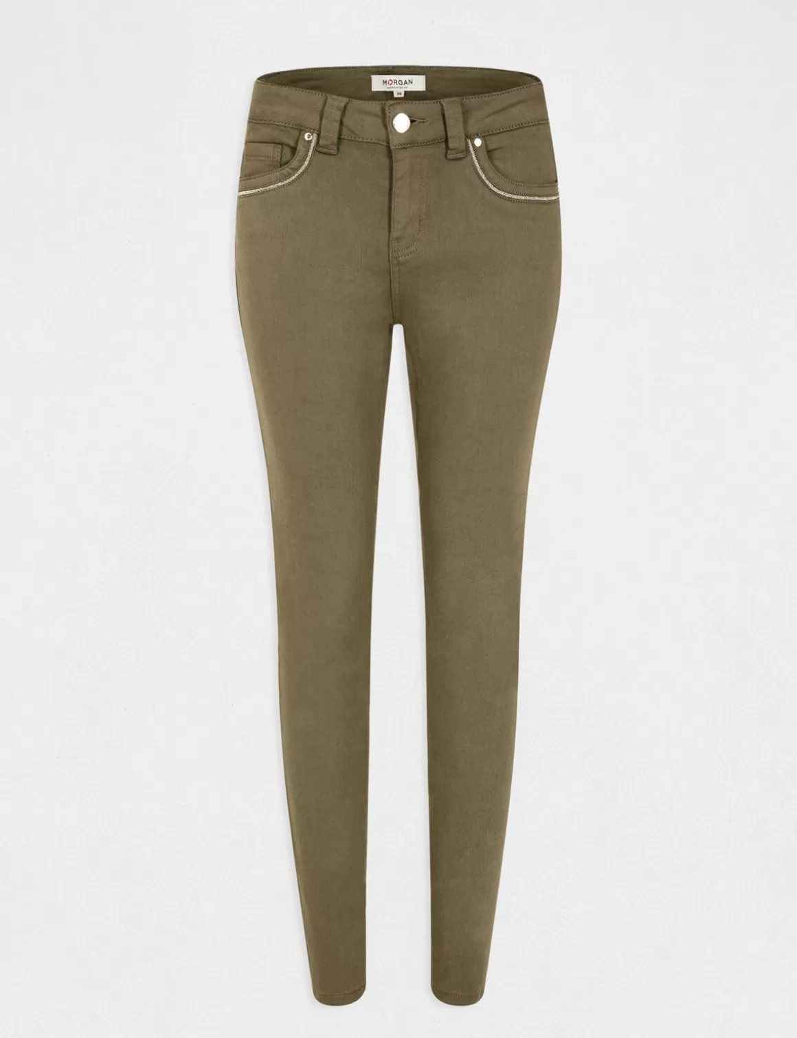 Morgan Pantalons>Pantalon Slim Avec Details Bijoux Vert Kaki Femme | Vert_Kaki