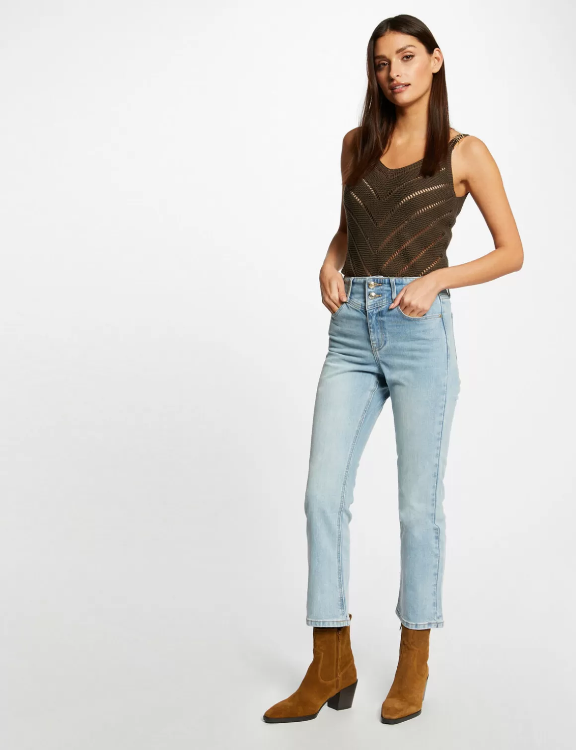 Morgan Tops Et T-Shirts>Pull Debardeur A Ornements Metalliques Vert Kaki Femme | Vert_Kaki