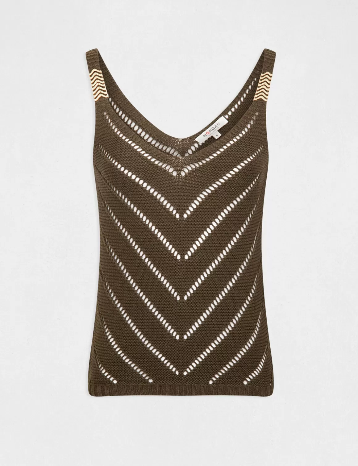 Morgan Tops Et T-Shirts>Pull Debardeur A Ornements Metalliques Vert Kaki Femme | Vert_Kaki