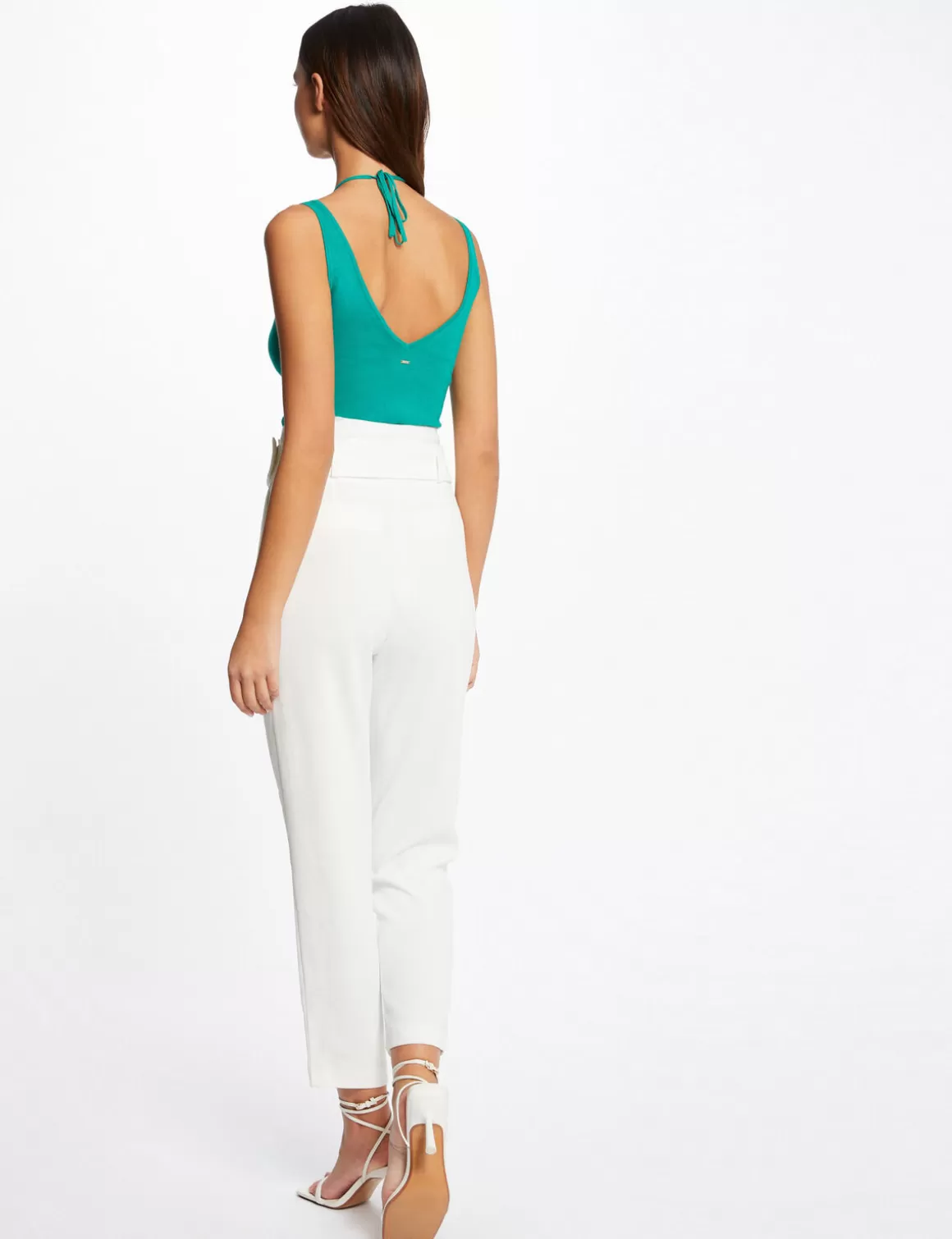 Morgan Tops Et T-Shirts>Pull Debardeur Avec Dos Nu Vert Moyen Femme | Vert_Moyen