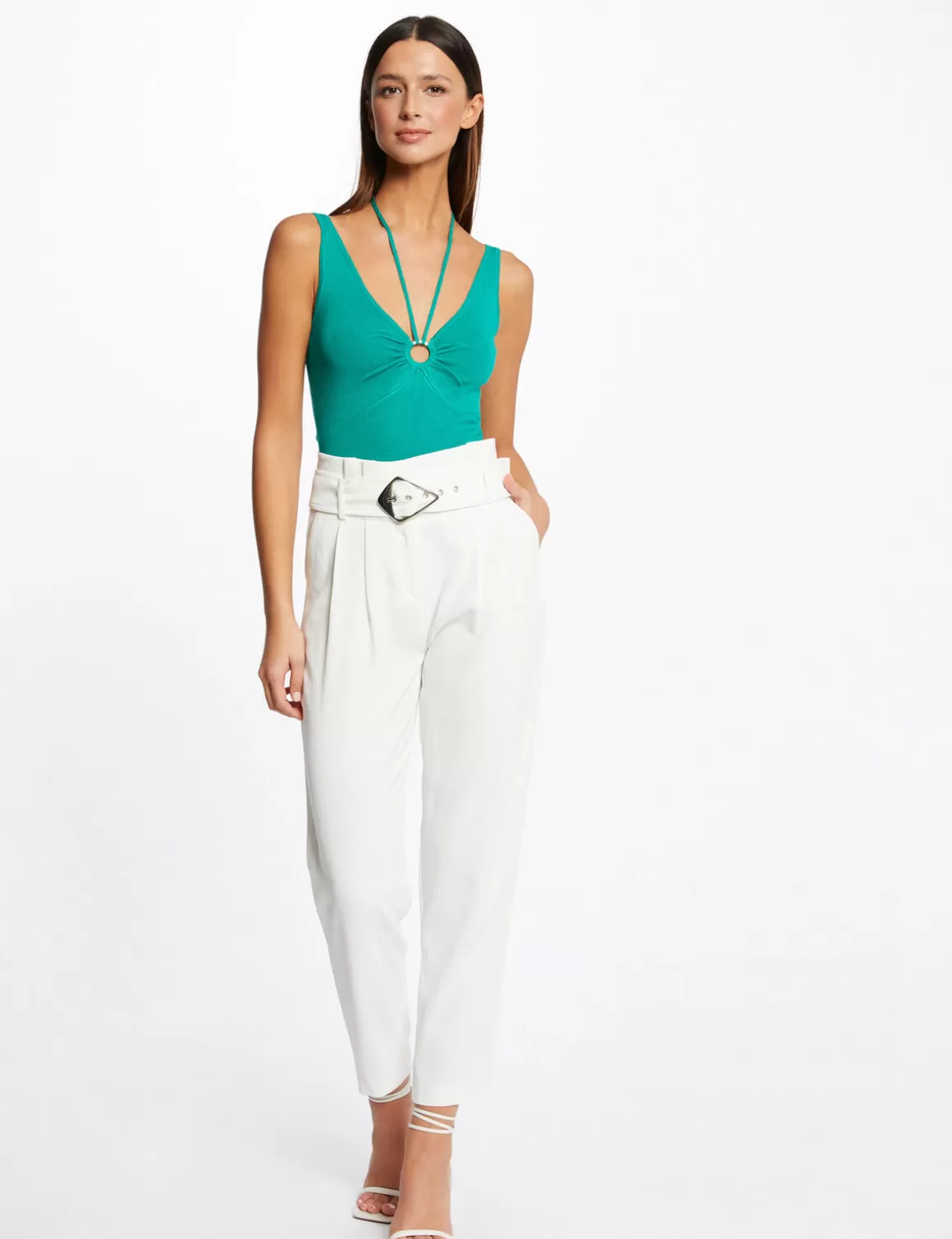 Morgan Tops Et T-Shirts>Pull Debardeur Avec Dos Nu Vert Moyen Femme | Vert_Moyen
