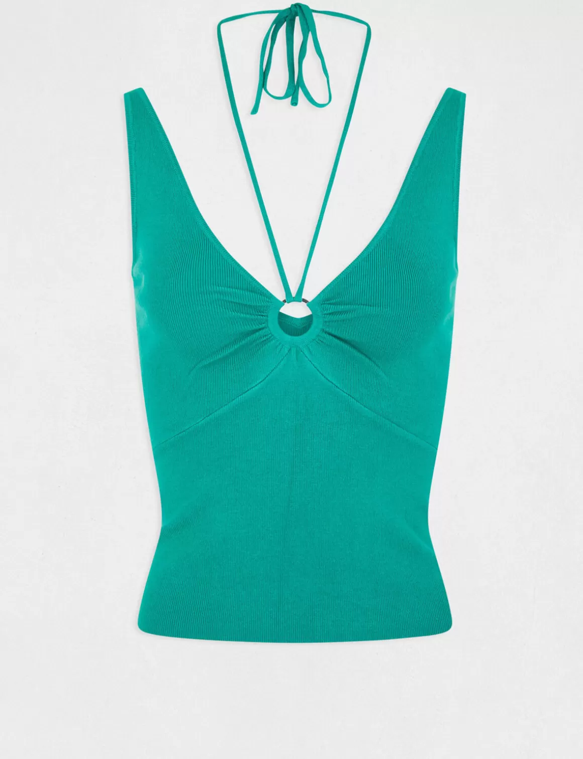 Morgan Tops Et T-Shirts>Pull Debardeur Avec Dos Nu Vert Moyen Femme | Vert_Moyen
