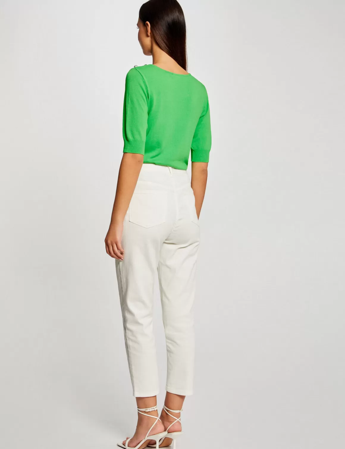 Morgan Pulls>Pull Manches 3/4 Avec Boutons Vert Clair Femme | Vert_Clair
