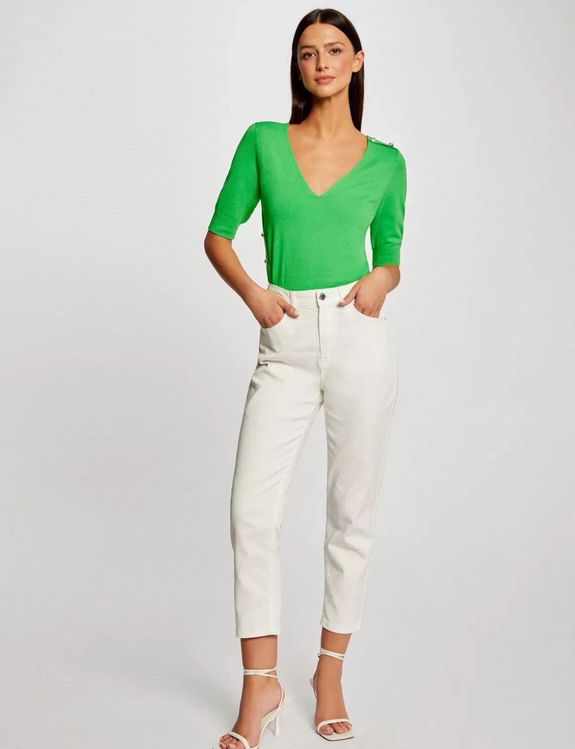 Morgan Pulls>Pull Manches 3/4 Avec Boutons Vert Clair Femme | Vert_Clair