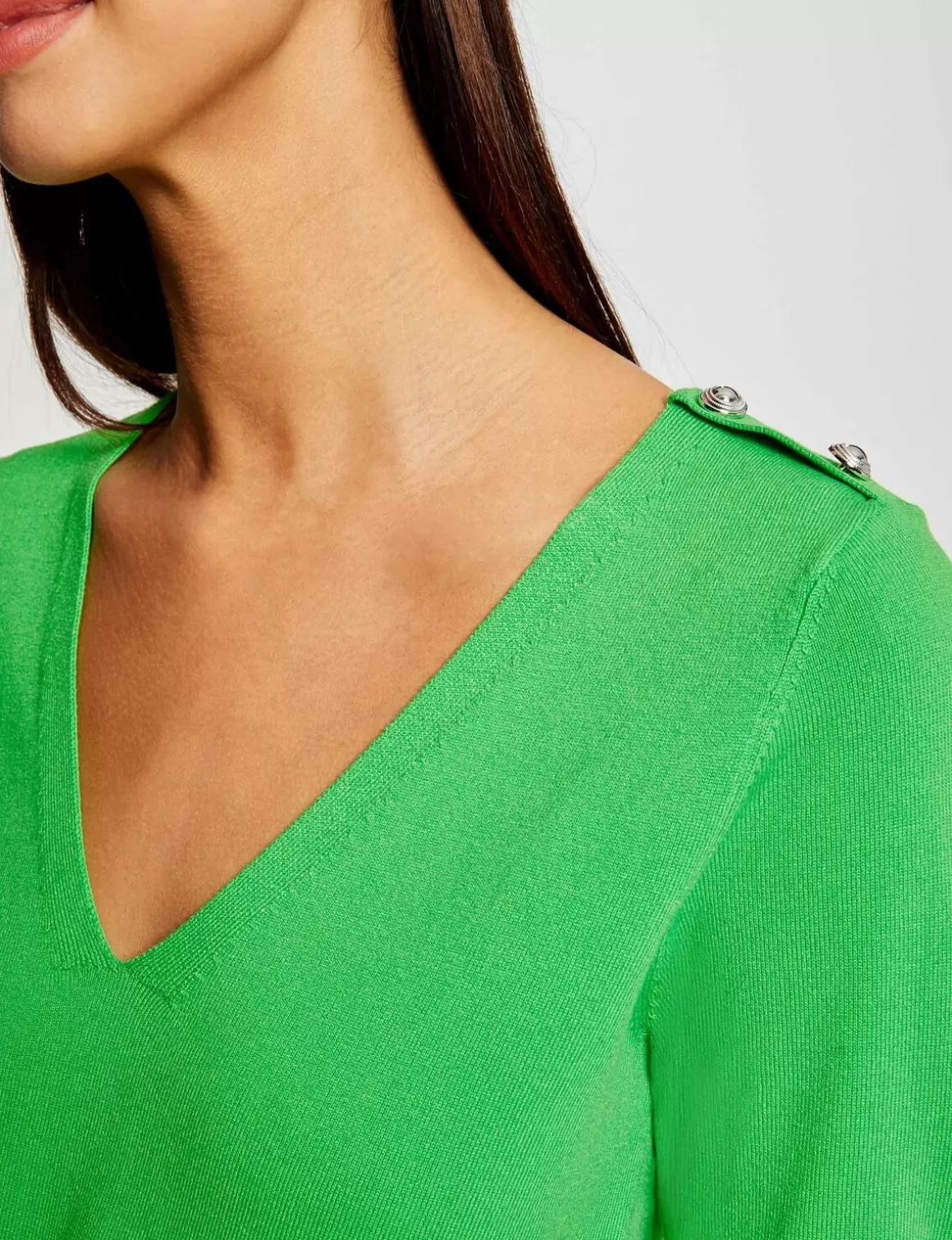 Morgan Pulls>Pull Manches 3/4 Avec Boutons Vert Clair Femme | Vert_Clair