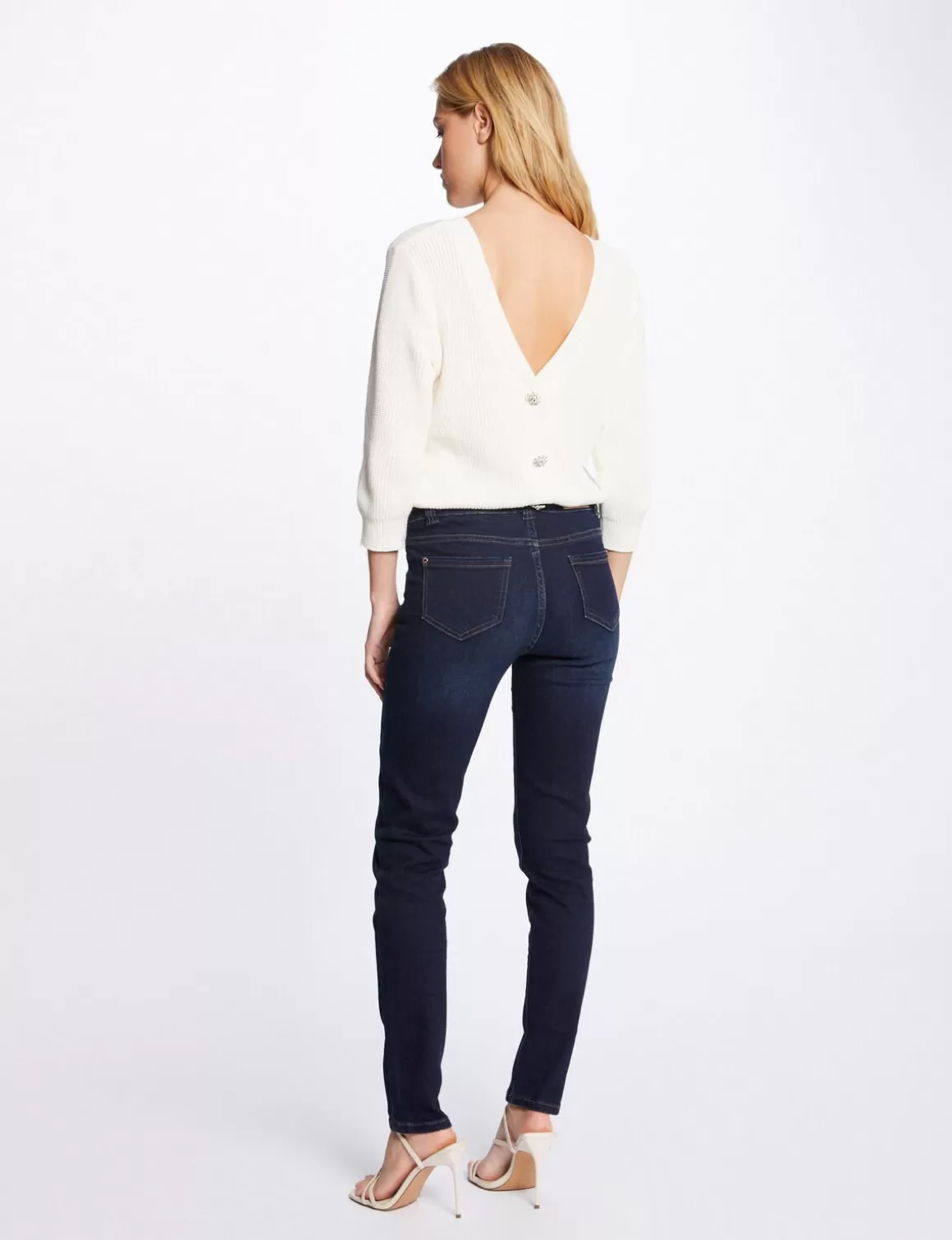 Morgan Pulls>Pull Manches 3/4 Avec Dos En V Femme | Ivoire