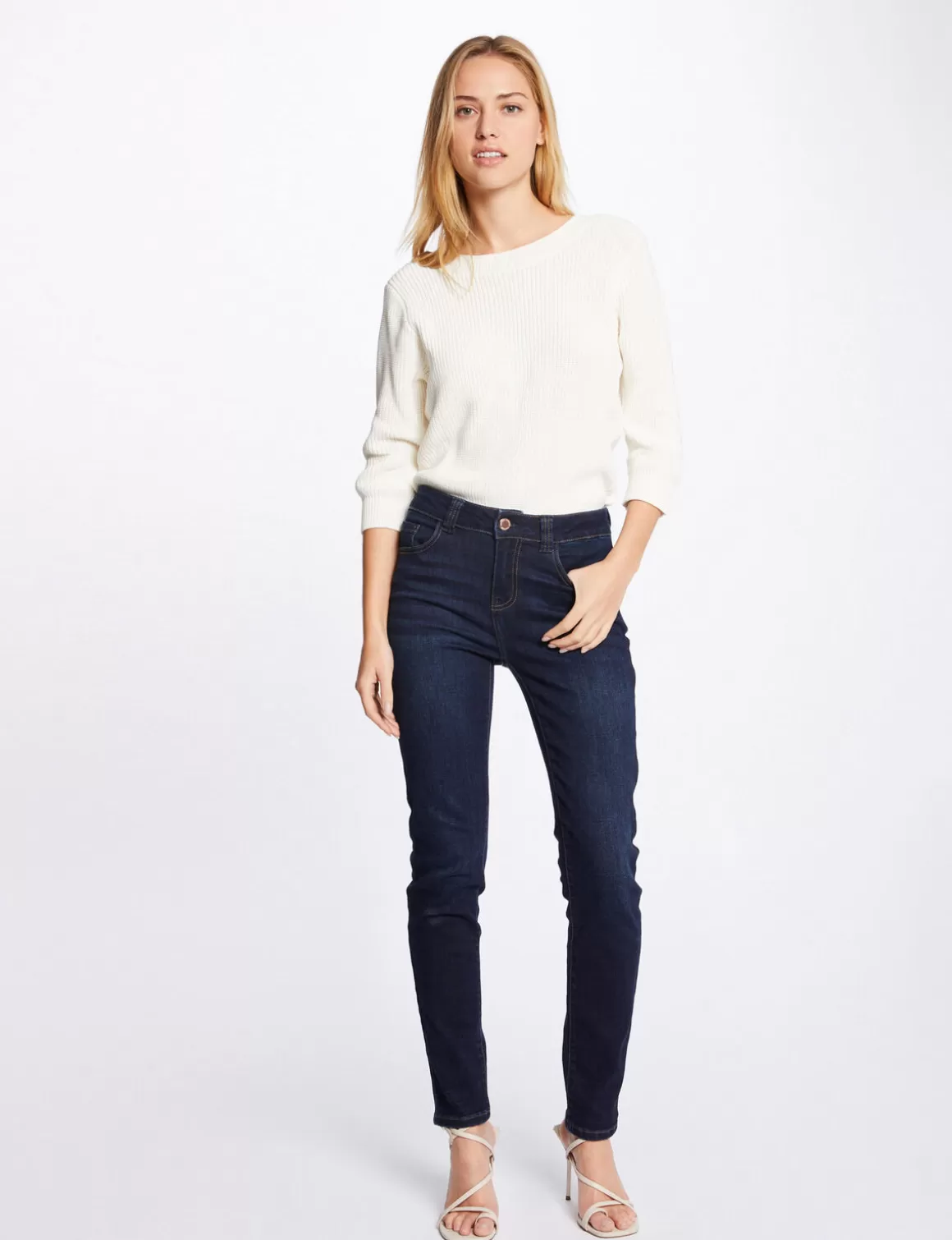 Morgan Pulls>Pull Manches 3/4 Avec Dos En V Femme | Ivoire