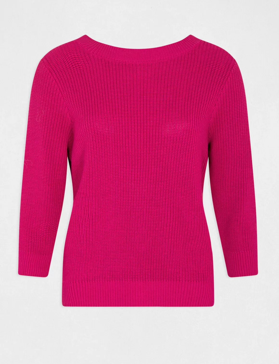 Morgan Pulls>Pull Manches 3/4 Avec Dos En V Rose Fonce Femme | Rose_Fonce