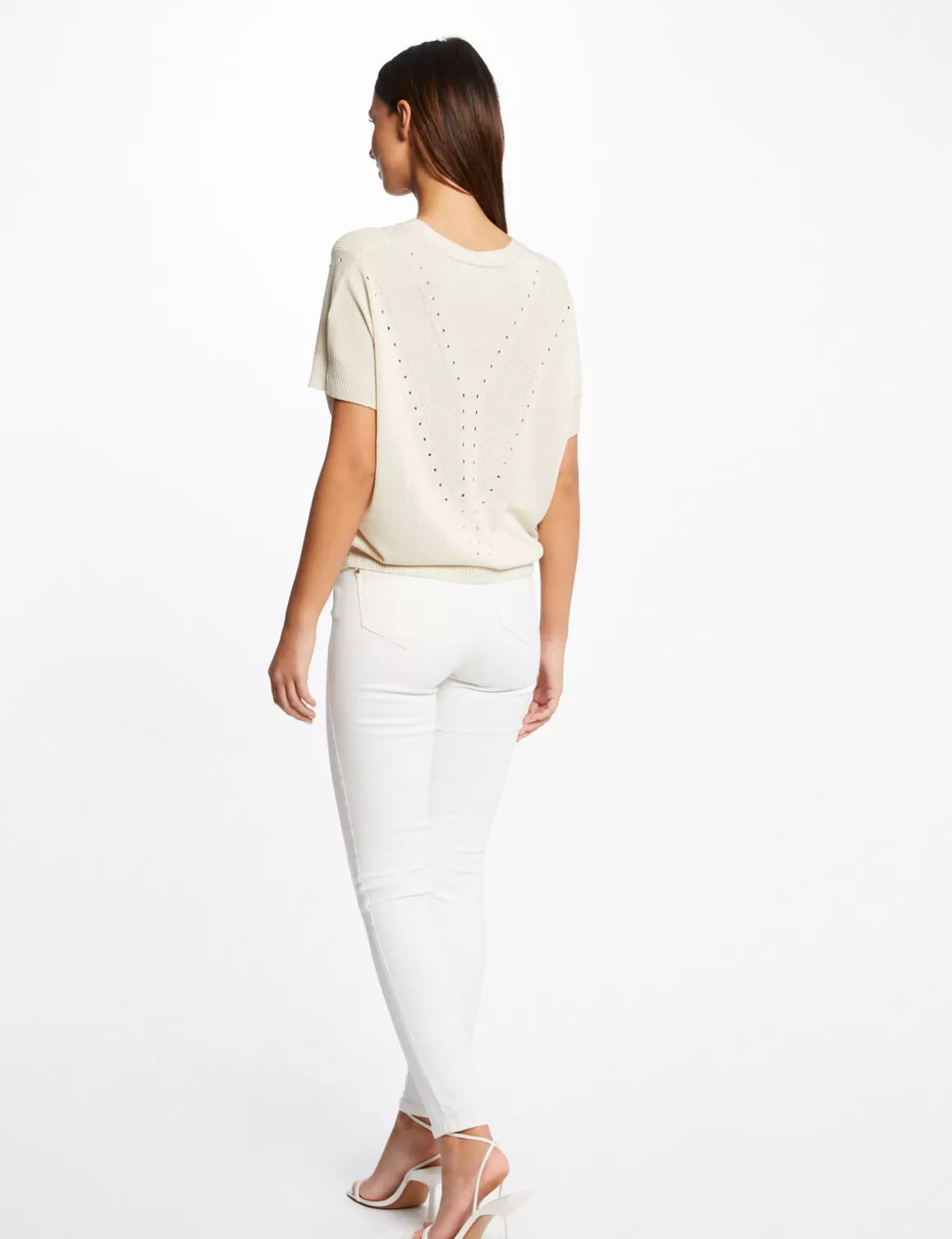 Morgan Pulls>Pull Manches Courtes A Col En V Femme | Beige