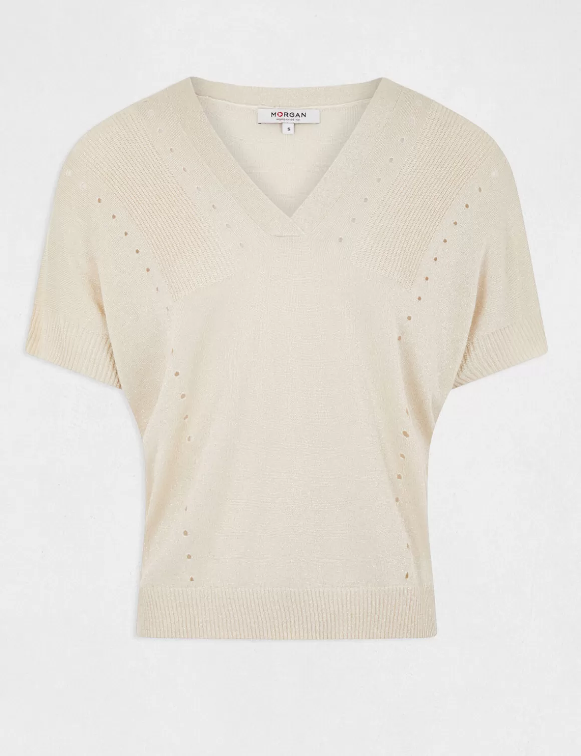 Morgan Pulls>Pull Manches Courtes A Col En V Femme | Beige