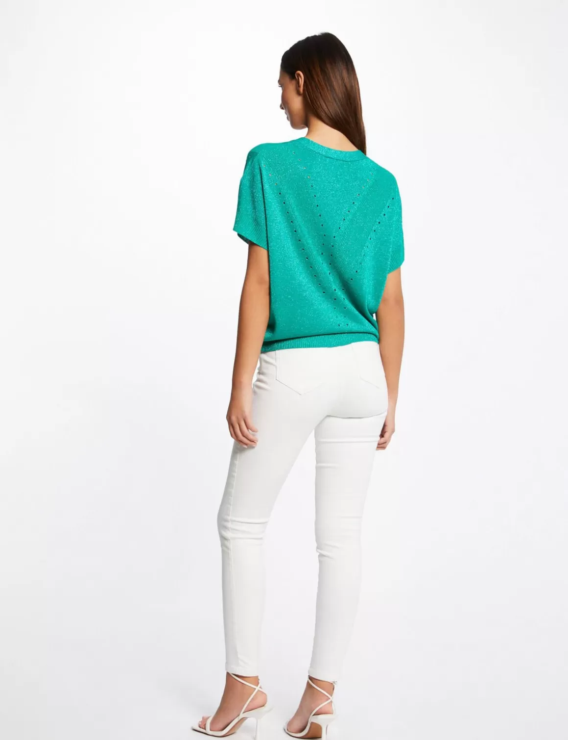 Morgan Pulls>Pull Manches Courtes A Col En V Vert Clair Femme | Vert_Clair