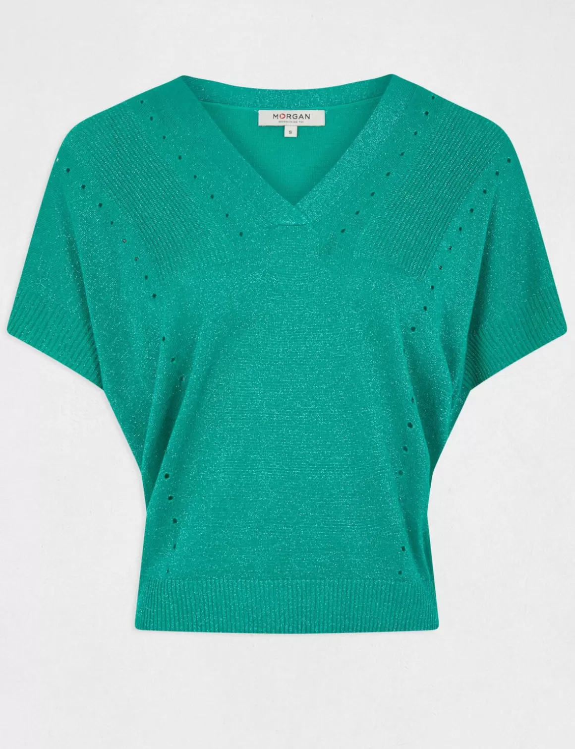Morgan Pulls>Pull Manches Courtes A Col En V Vert Clair Femme | Vert_Clair