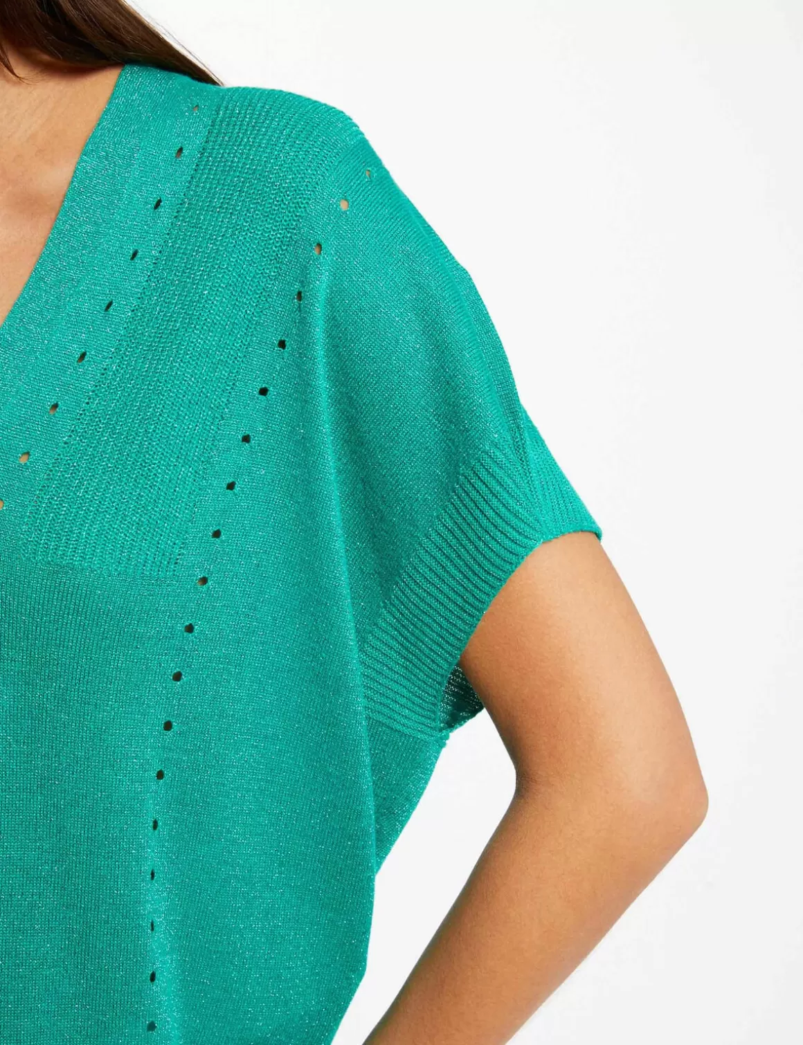 Morgan Pulls>Pull Manches Courtes A Col En V Vert Clair Femme | Vert_Clair