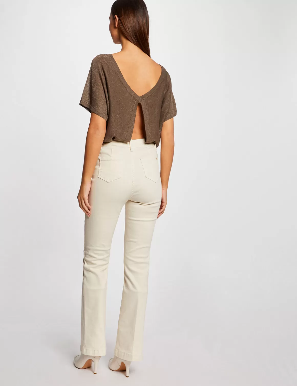 Morgan Pulls>Pull Manches Courtes A Detail Bijou Vert Kaki Femme | Vert_Kaki
