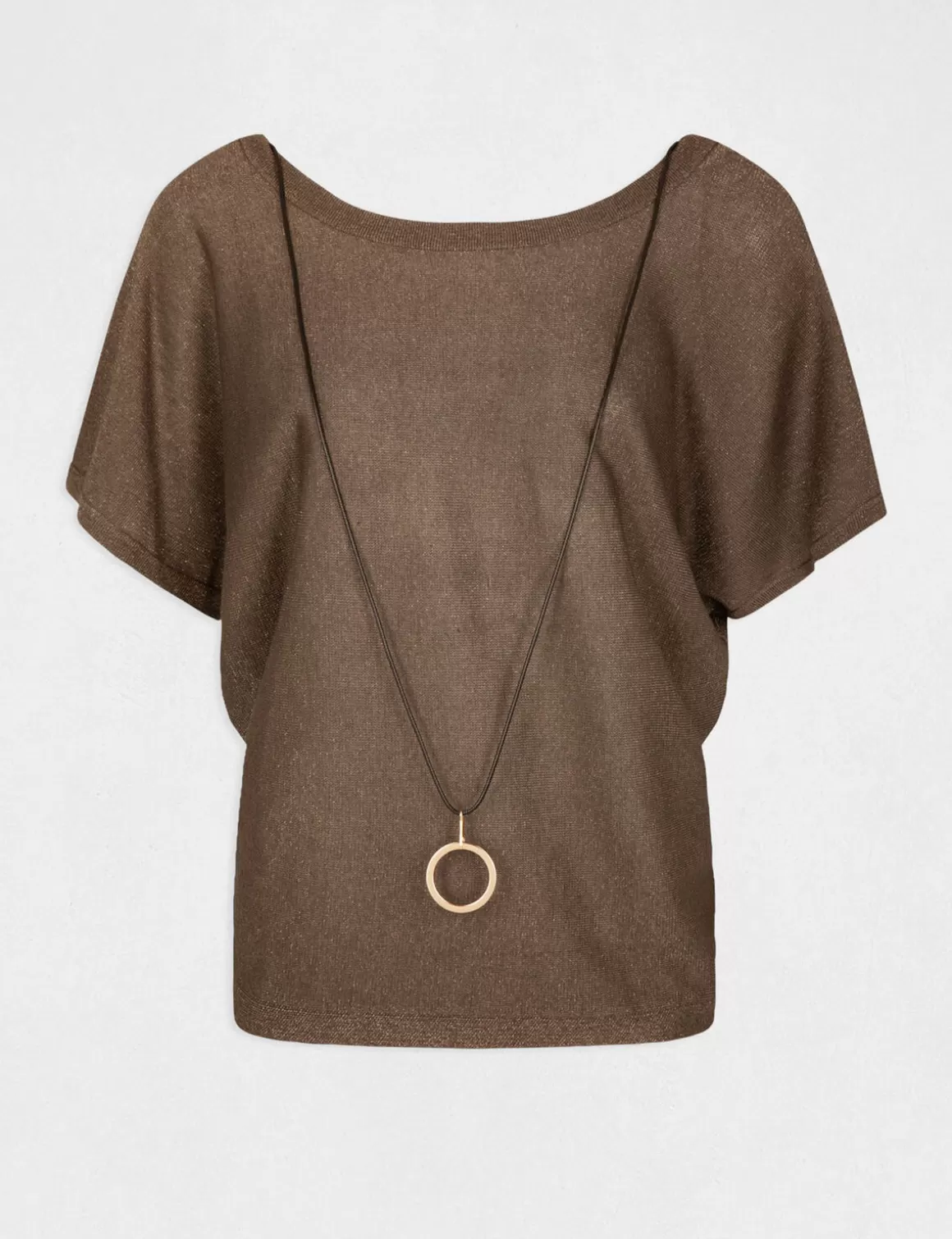 Morgan Pulls>Pull Manches Courtes A Detail Bijou Vert Kaki Femme | Vert_Kaki