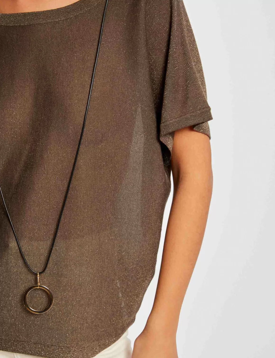 Morgan Pulls>Pull Manches Courtes A Detail Bijou Vert Kaki Femme | Vert_Kaki