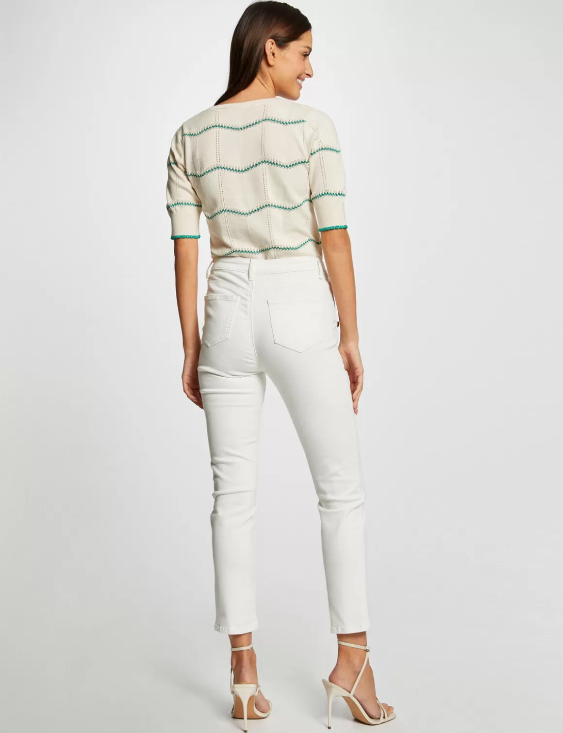Morgan Pulls>Pull Manches Courtes A Rayures Vert Moyen Femme | Vert_Moyen